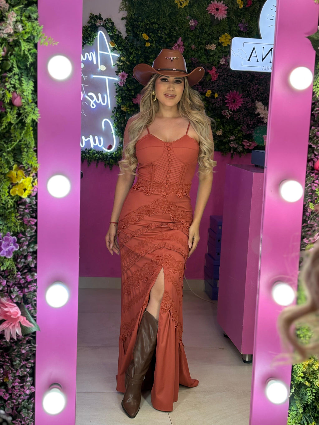 Vestido largo color chedron