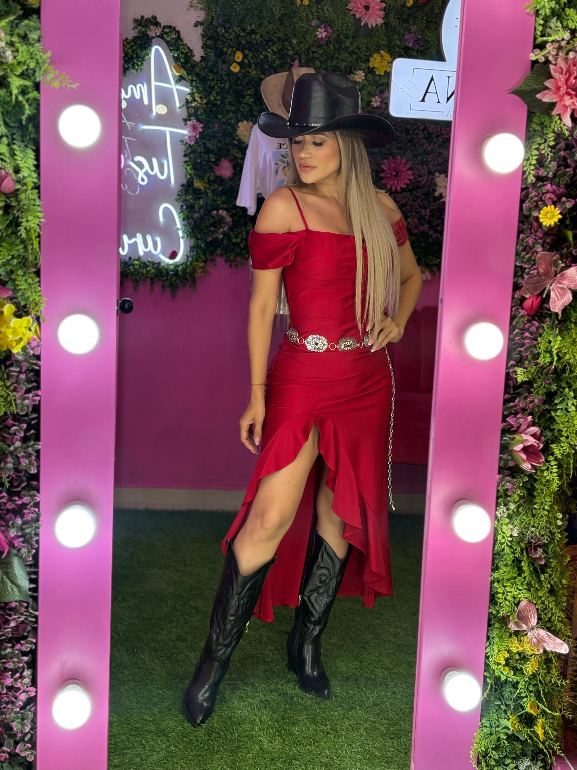 Vestido rojo corte campesina