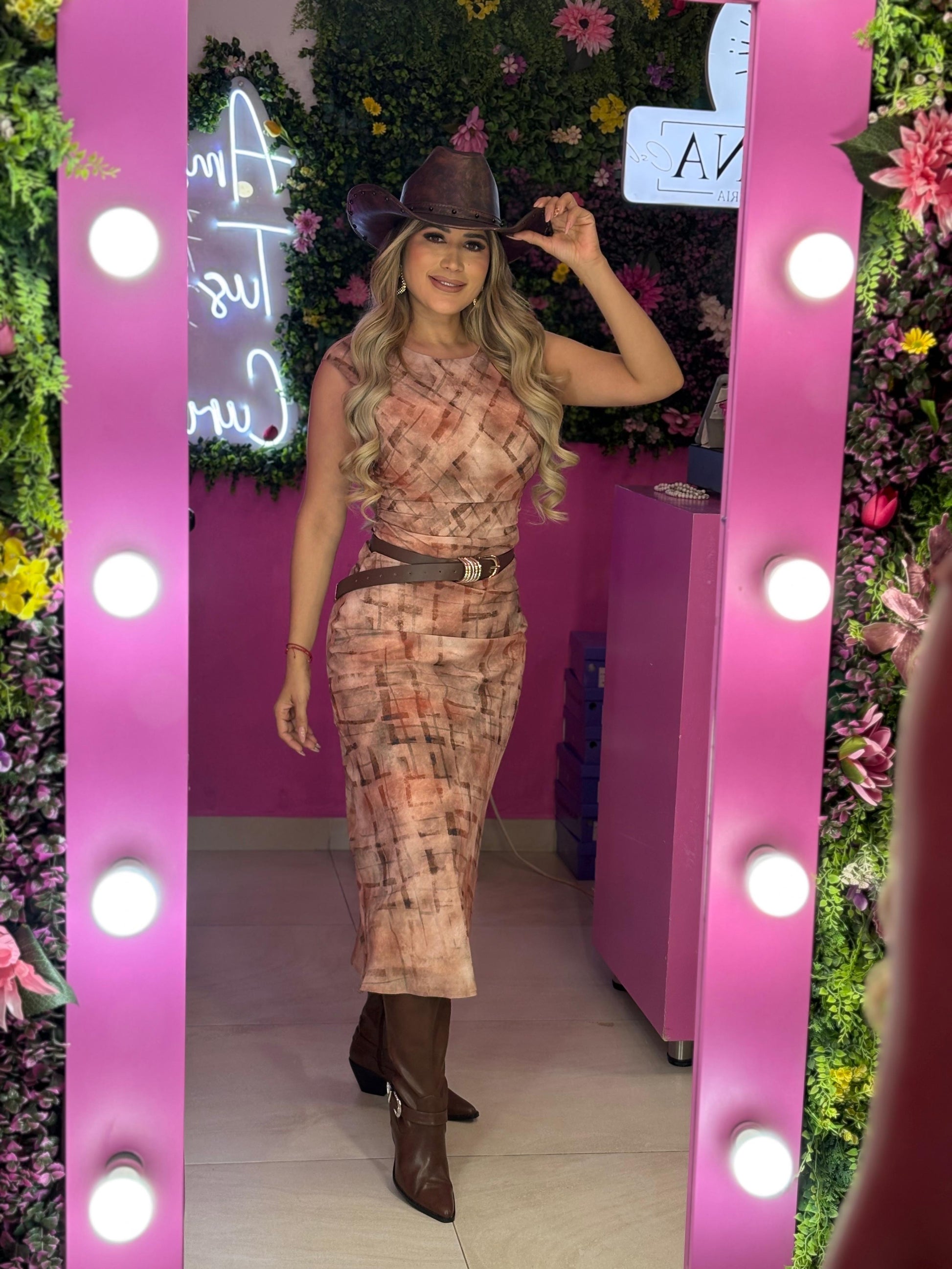 Vestido café multicolor