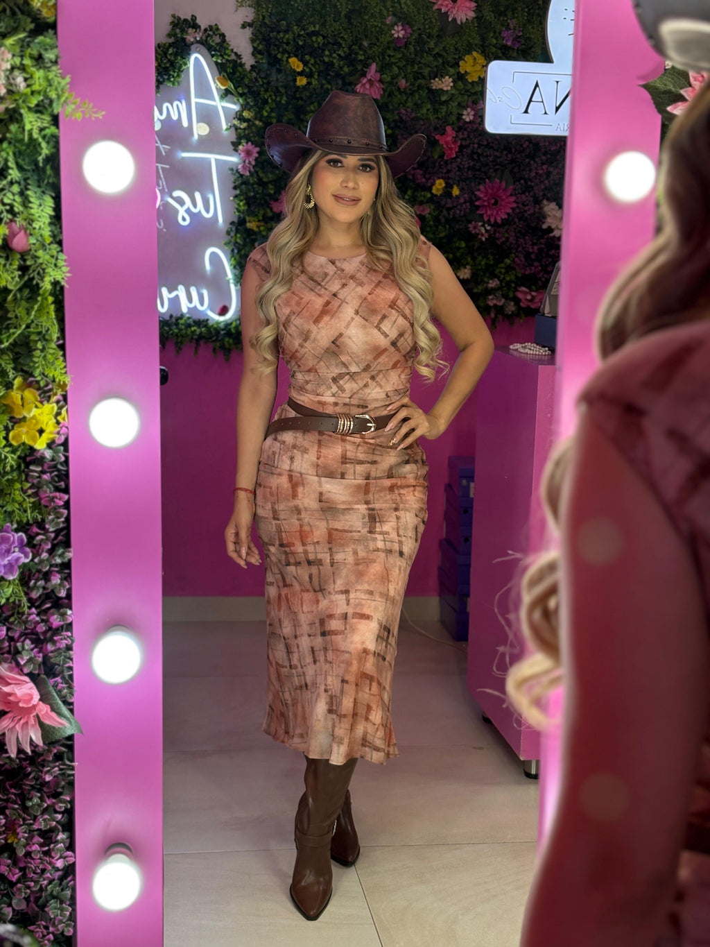 Vestido café multicolor