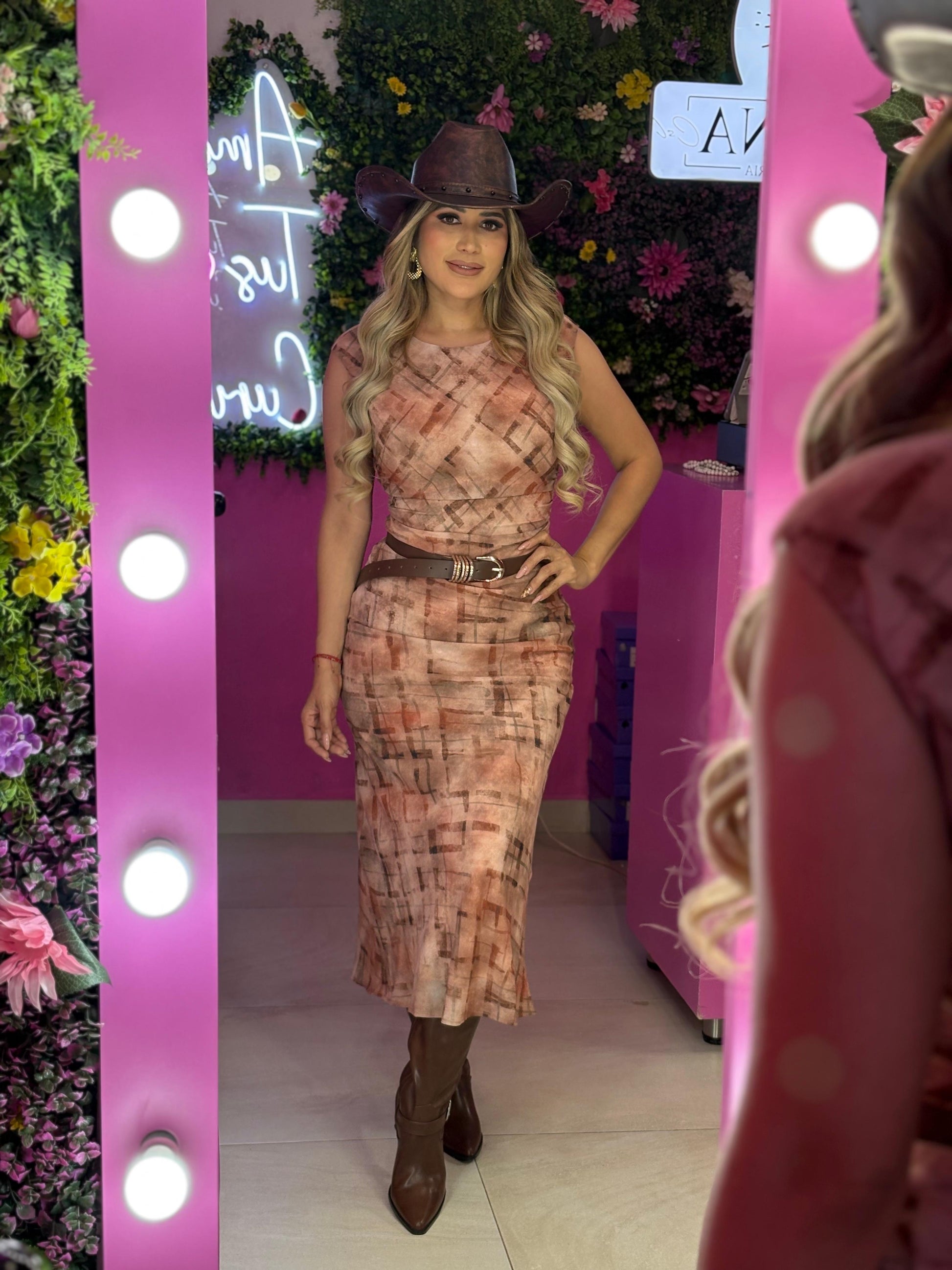 Vestido café multicolor