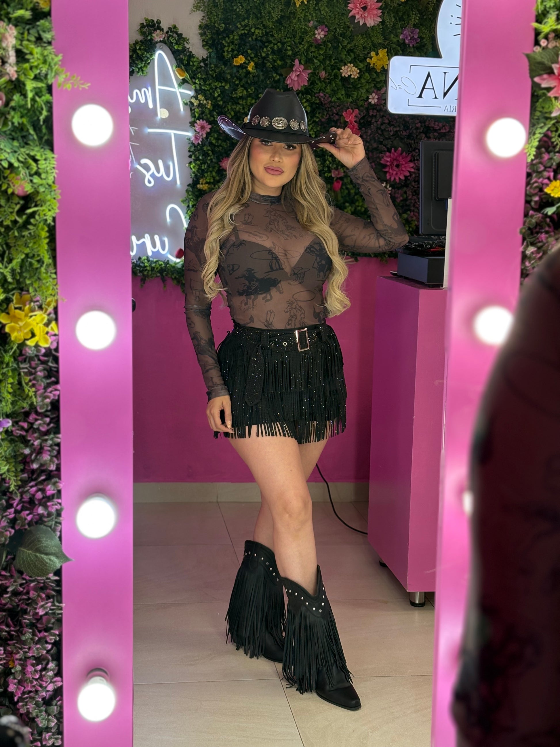 Blusa mesh café vaquera.