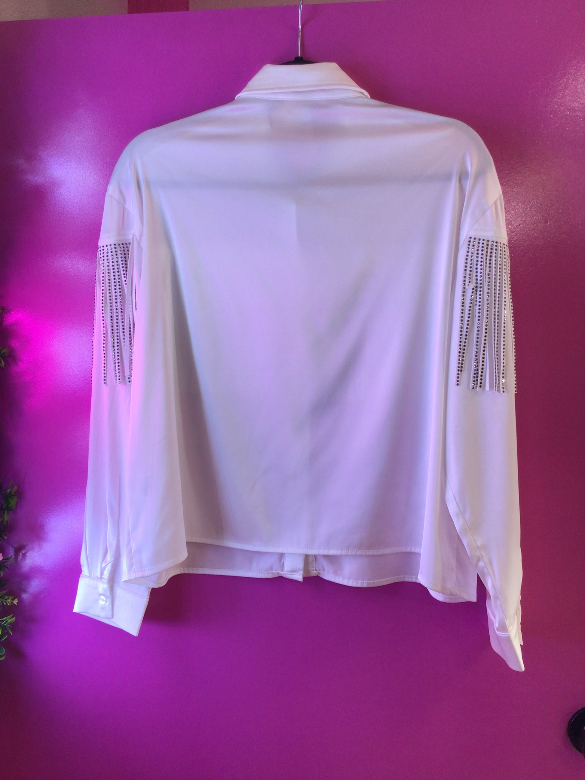 Camisa blanca barbas de brillos