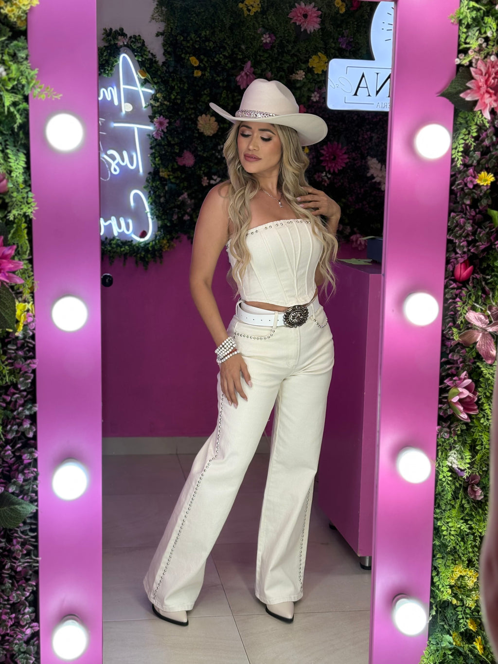 Set blanco mezclilla corset