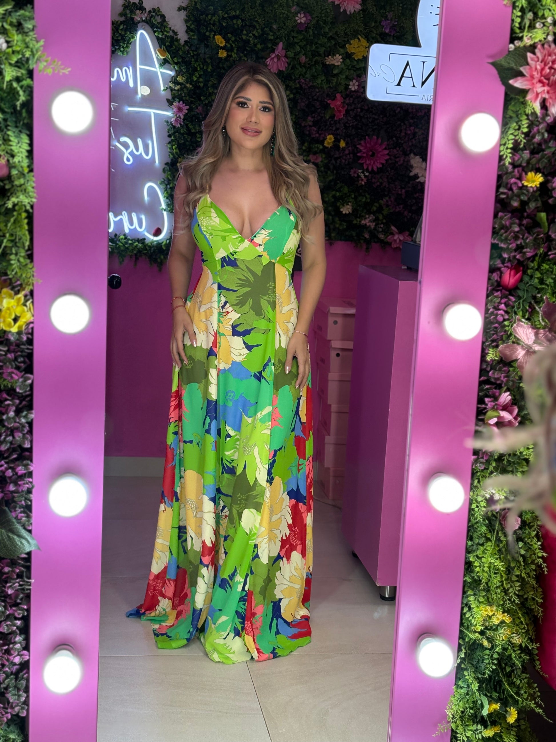 Vestido verde multicolor
