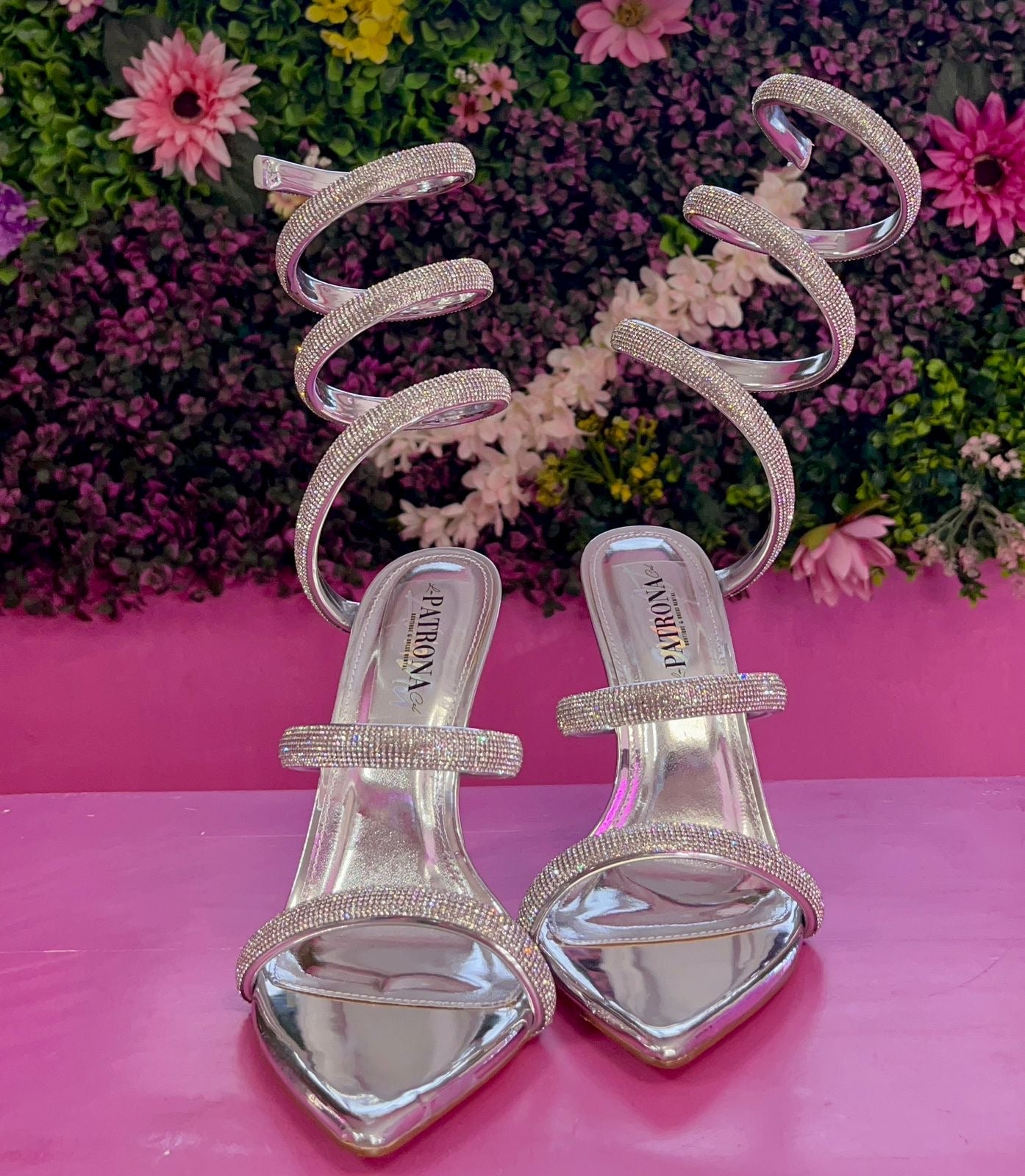 Zapatilla de espiral plateada con brillos LAURENT