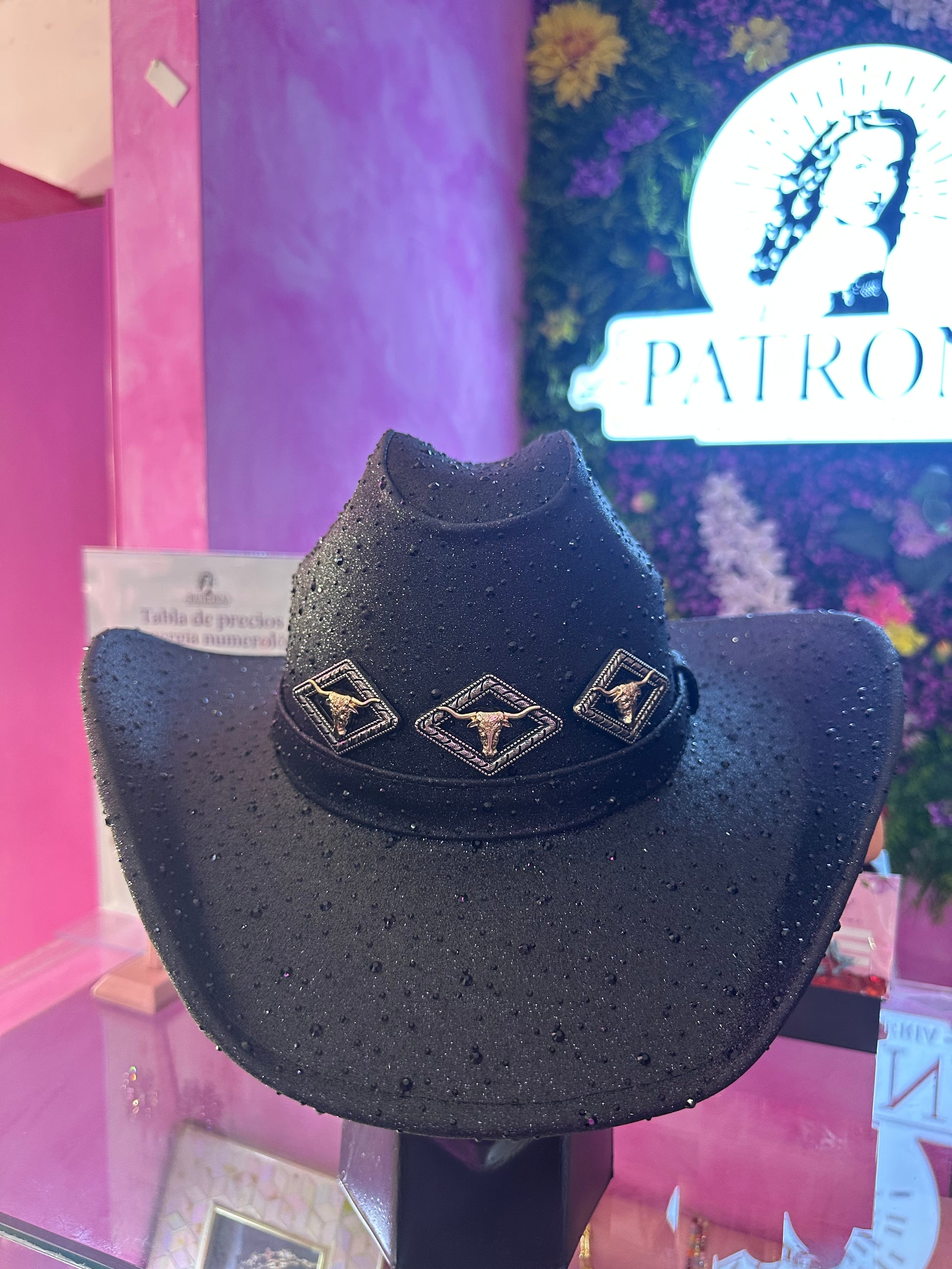 Sombrero negro con pedrería