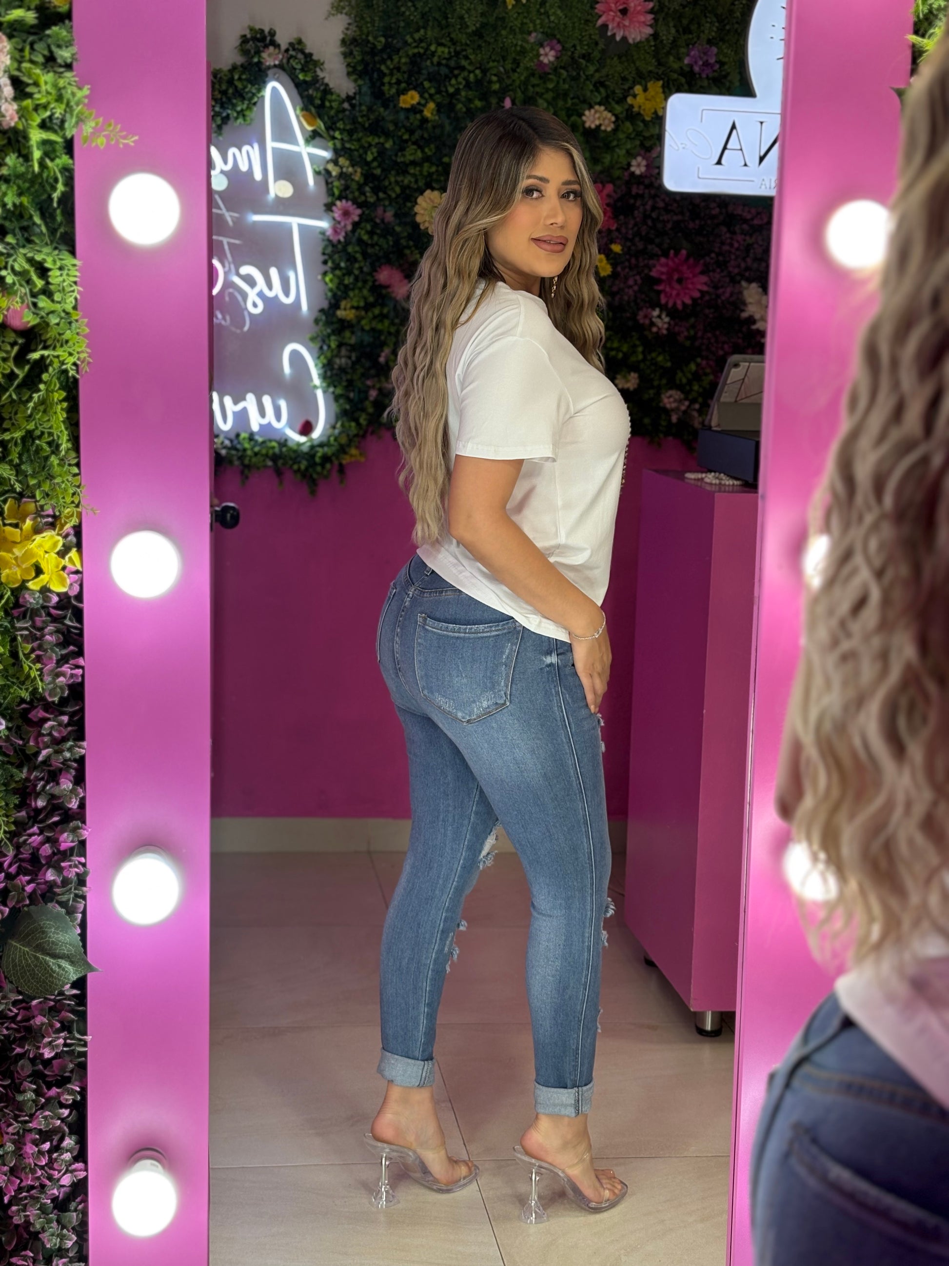 Blusón blanco con estampado jeans