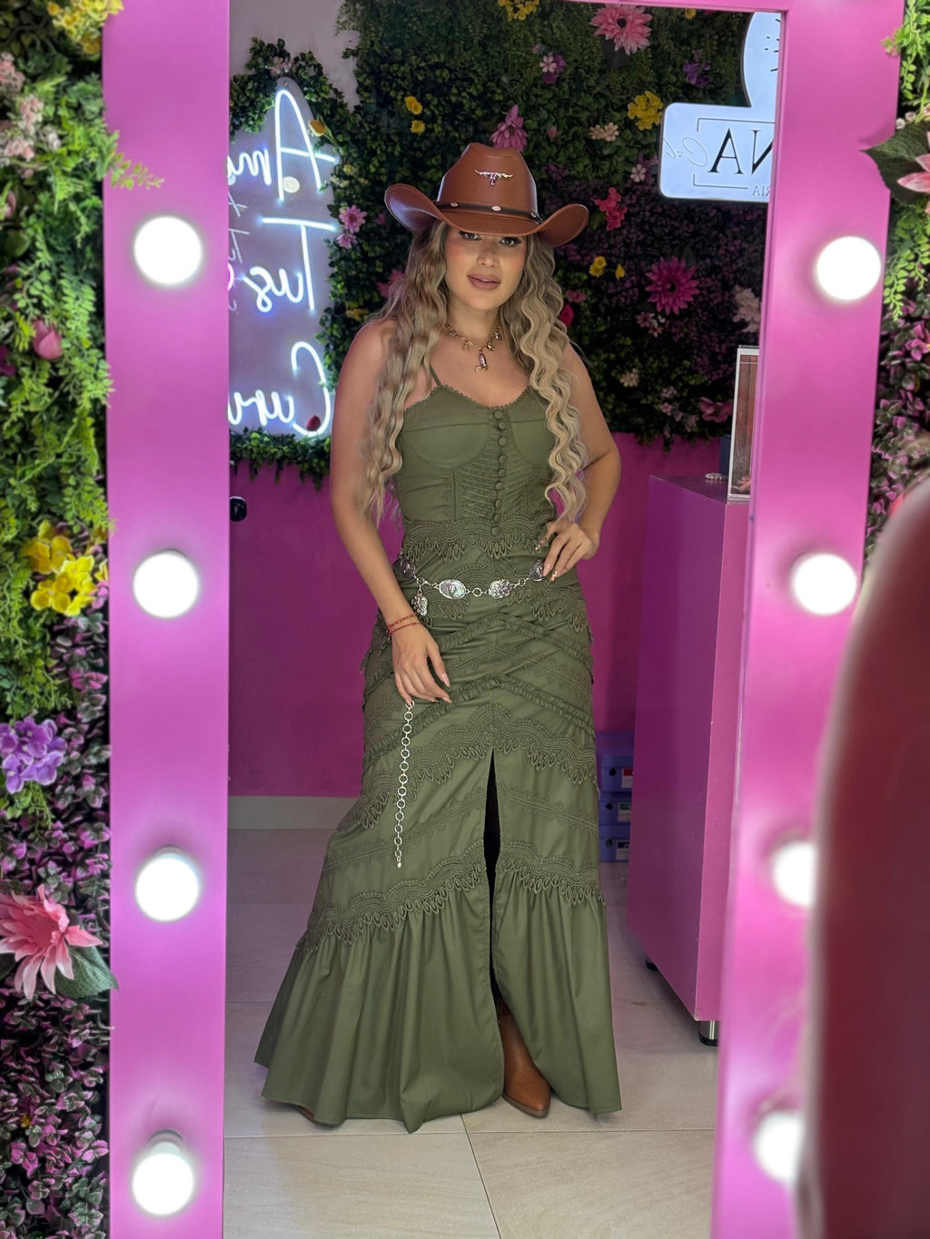 Vestido largo color oliva