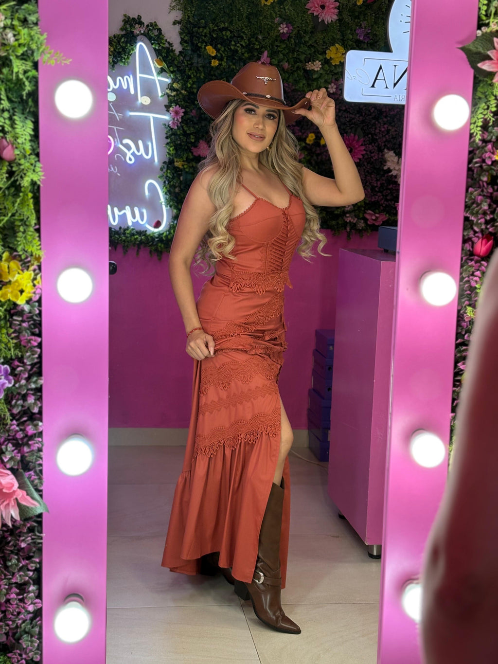 Vestido largo color chedron