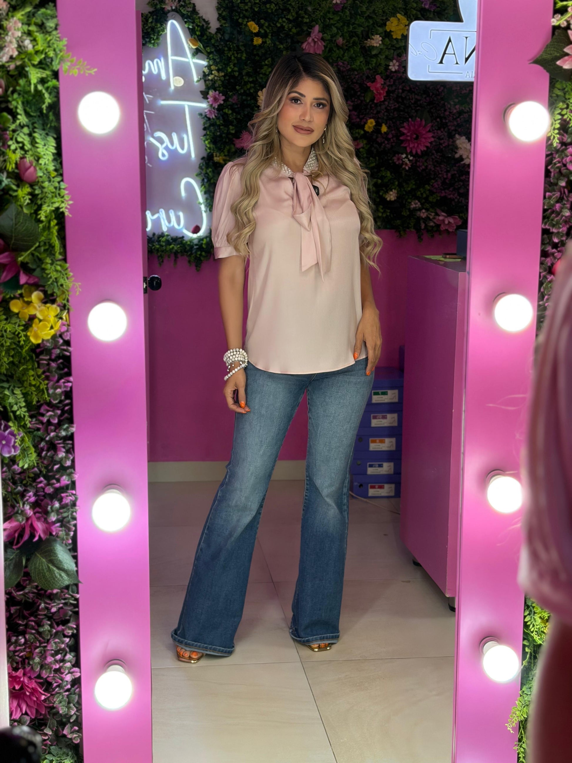 Blusa rosa con perlitas