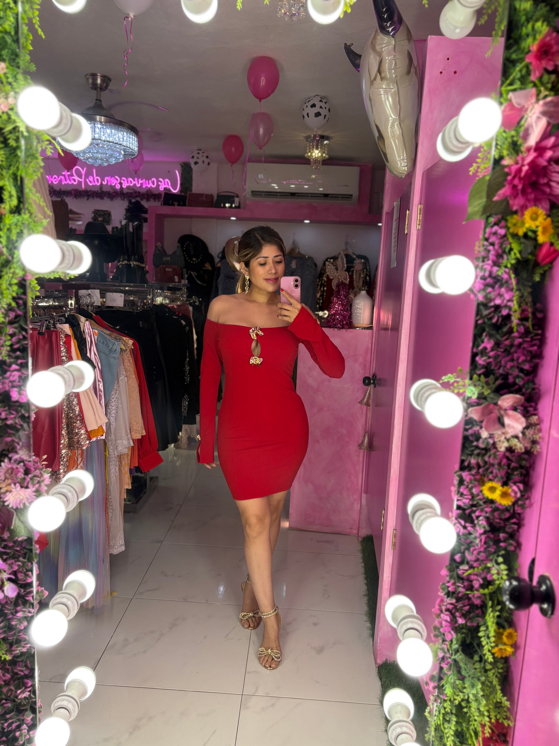 Vestido rojo corte campesina