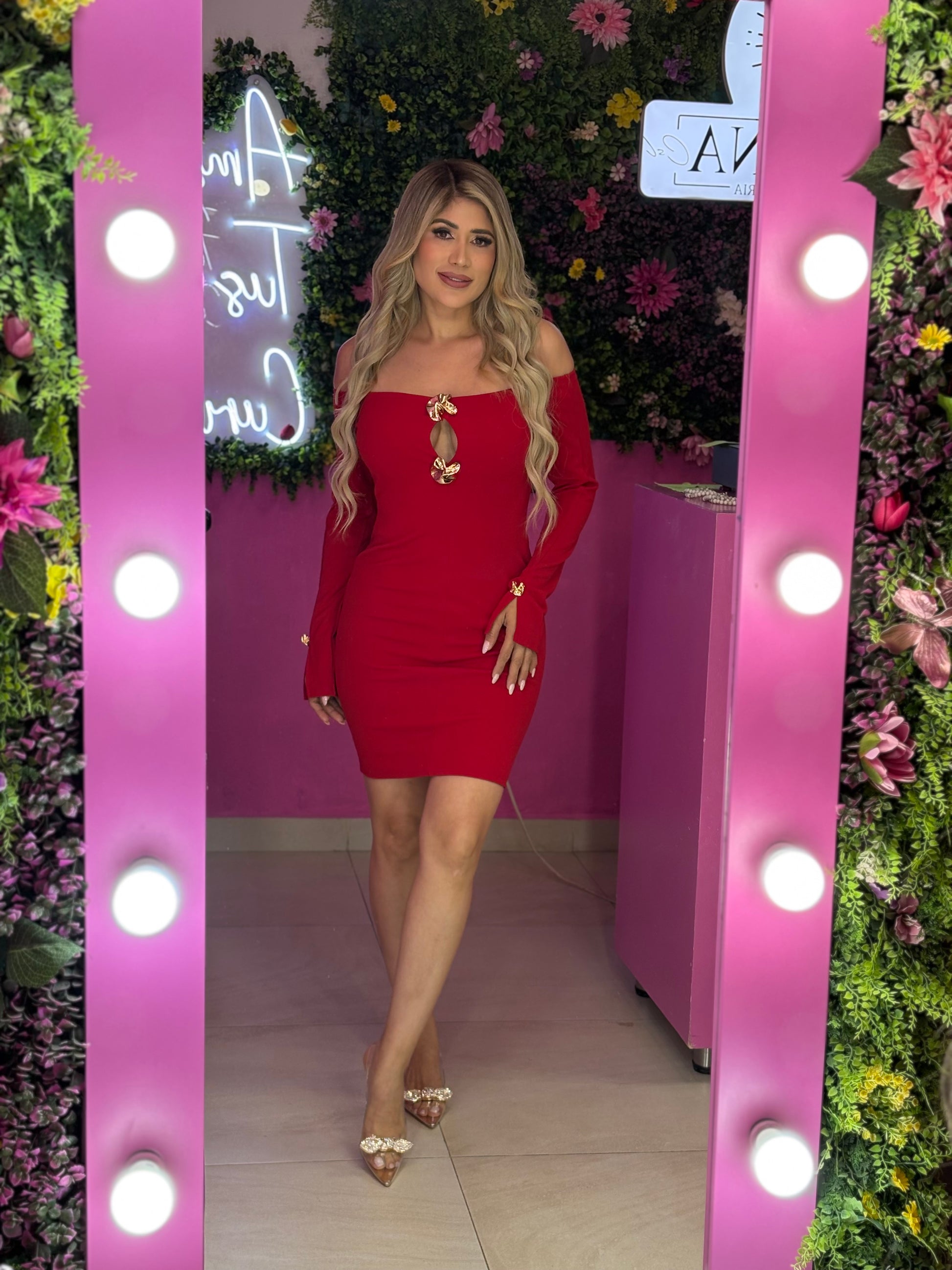 Vestido rojo corte campesina