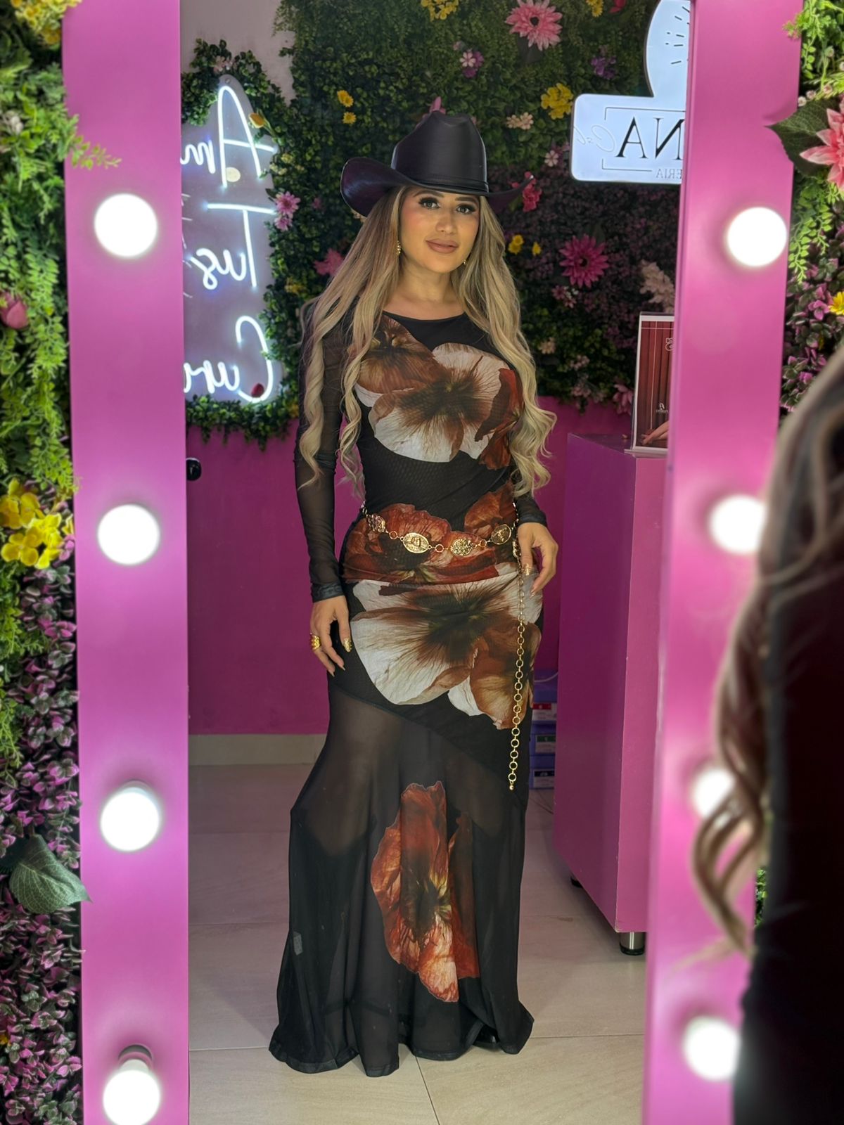 Vestido mesh negro con flores