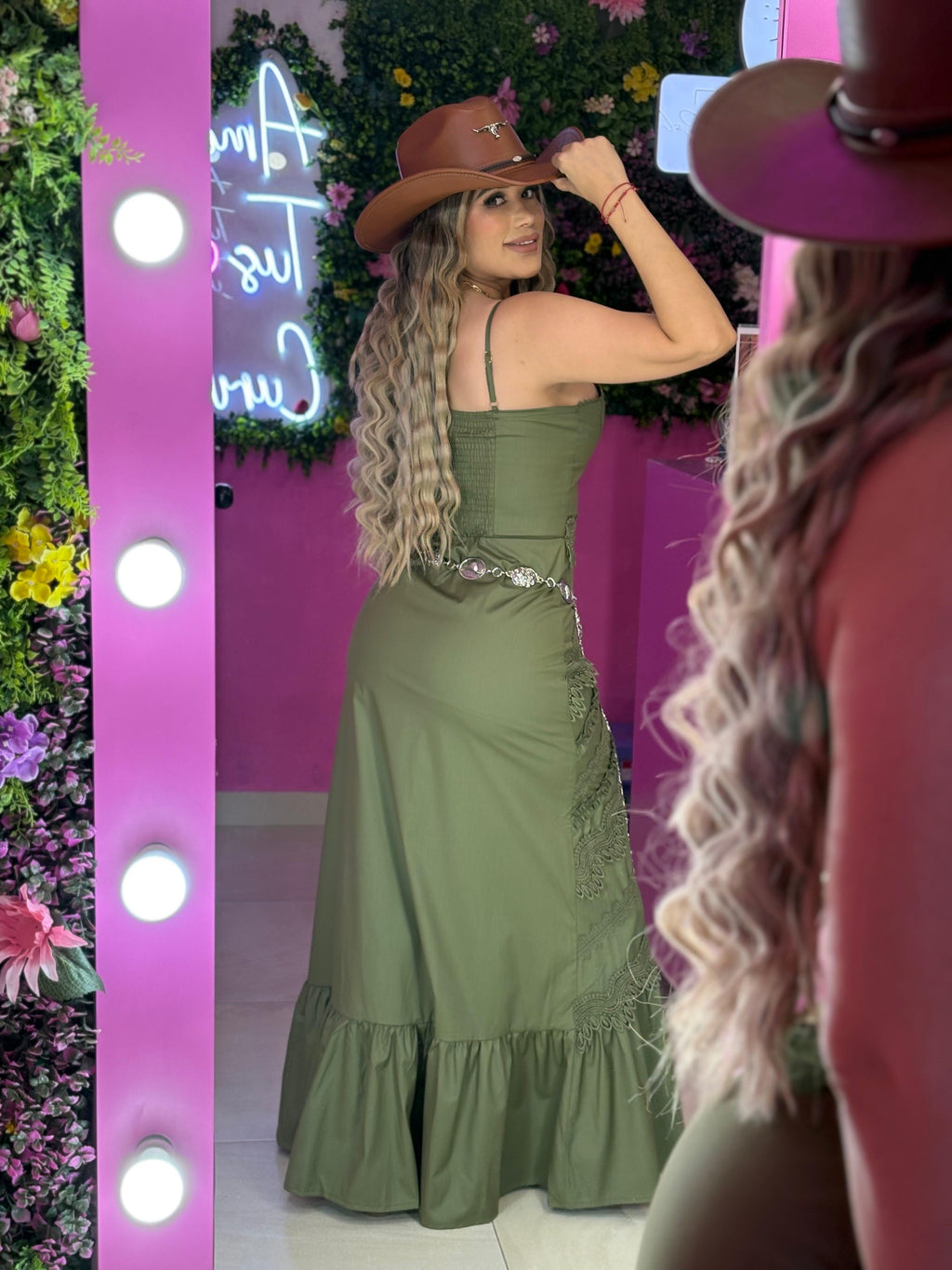 Vestido largo color oliva