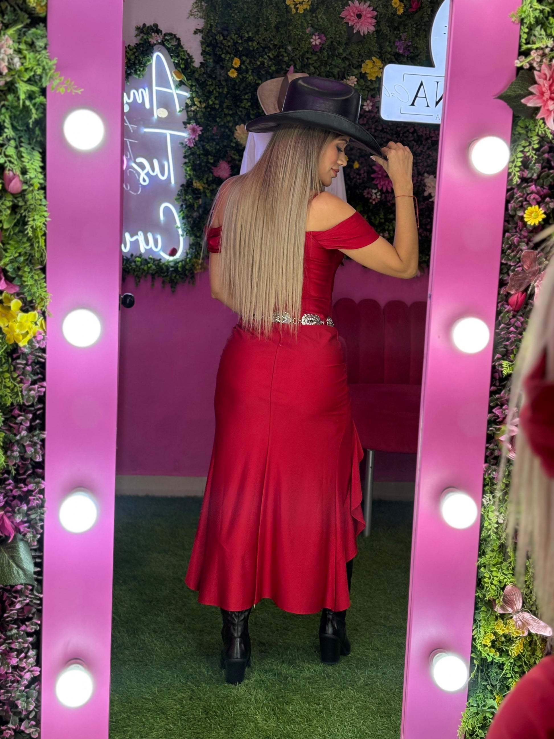 Vestido rojo corte campesina