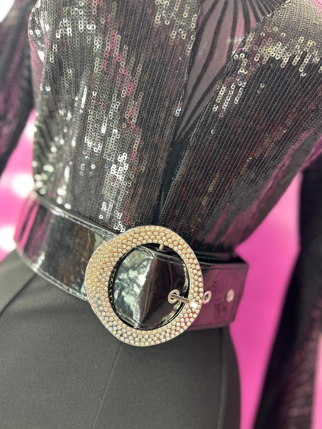 Palazo negro con lentejuela negra