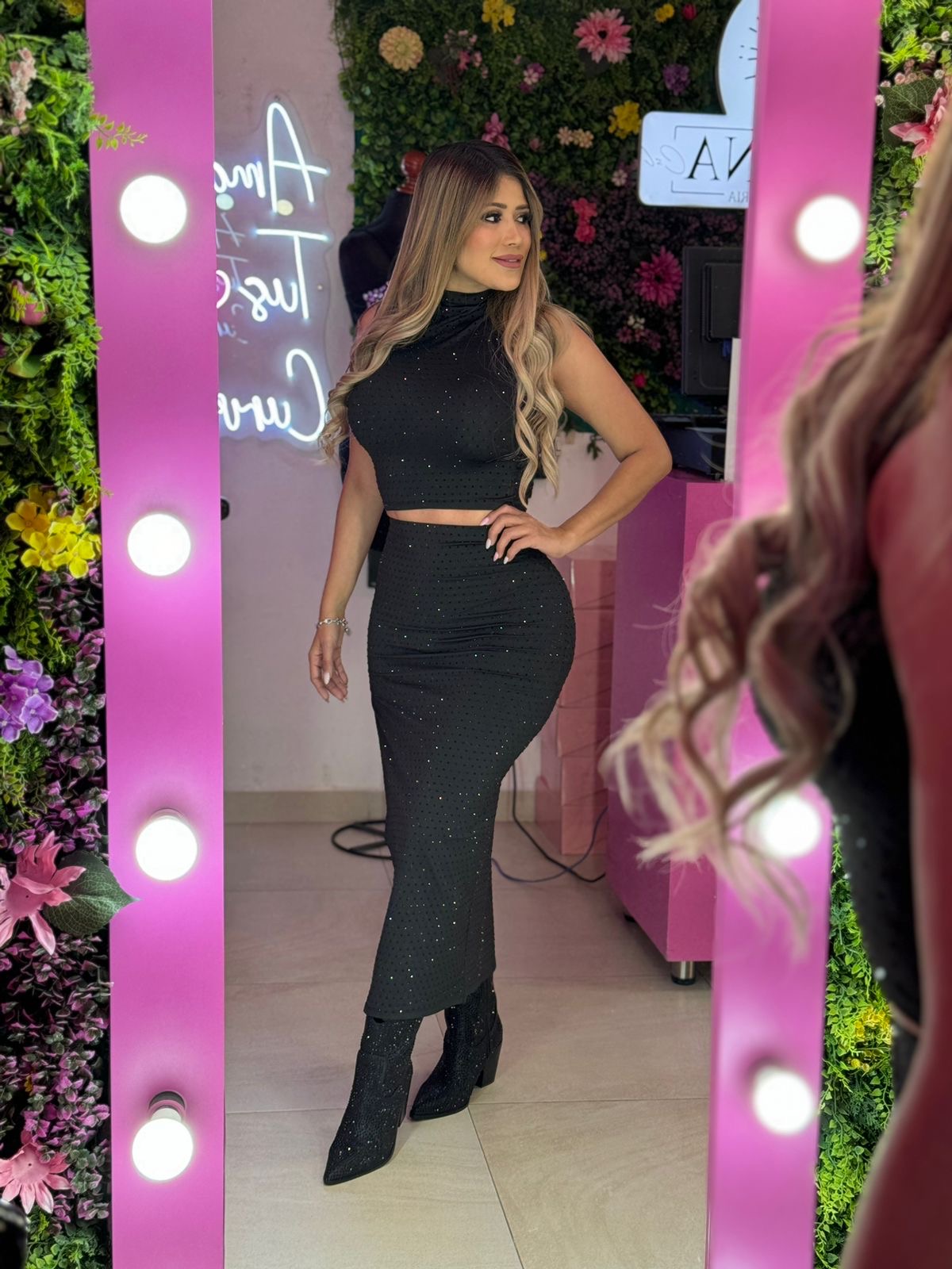 Set negro de lycra con brillos negros