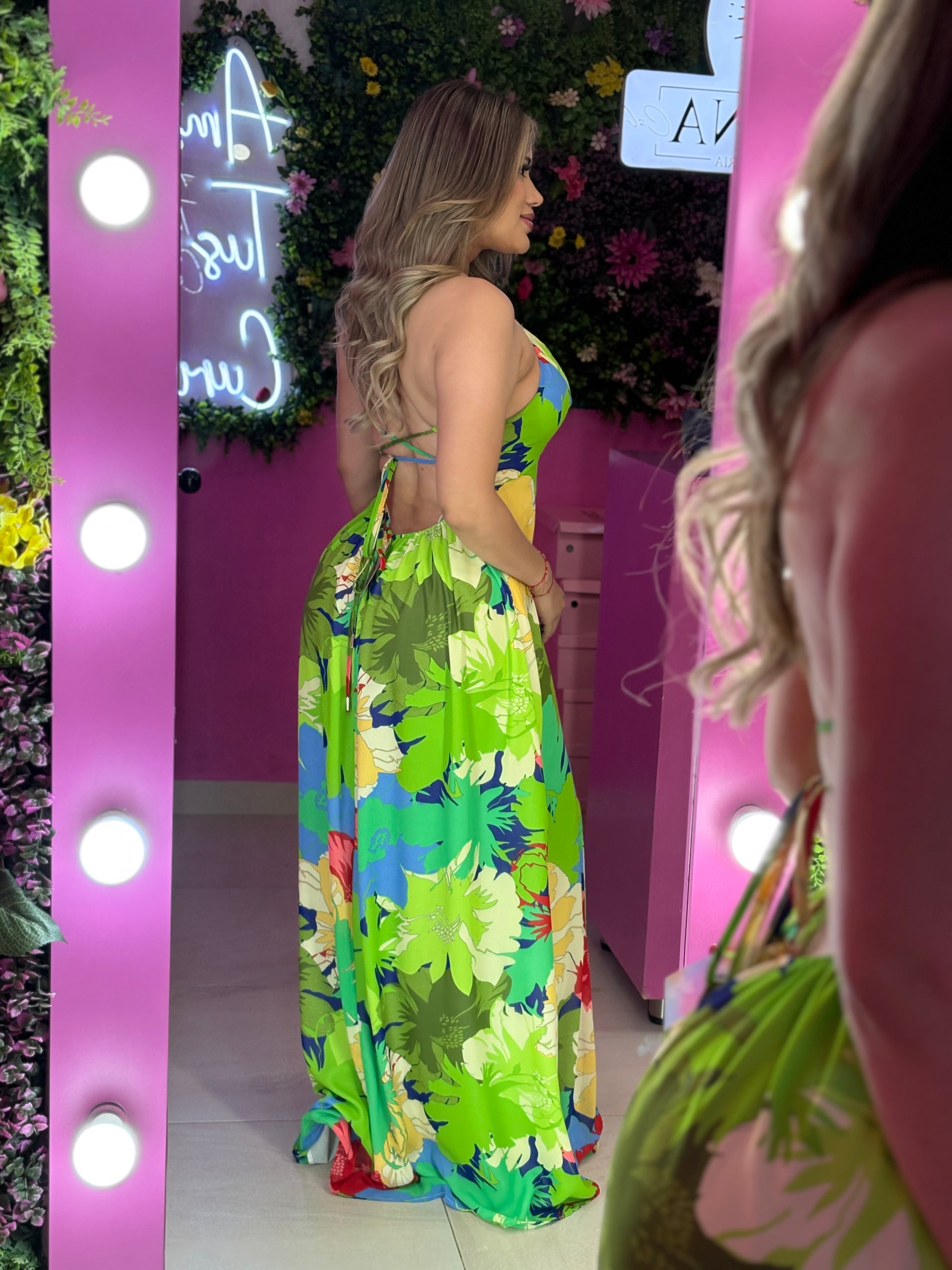 Vestido verde multicolor