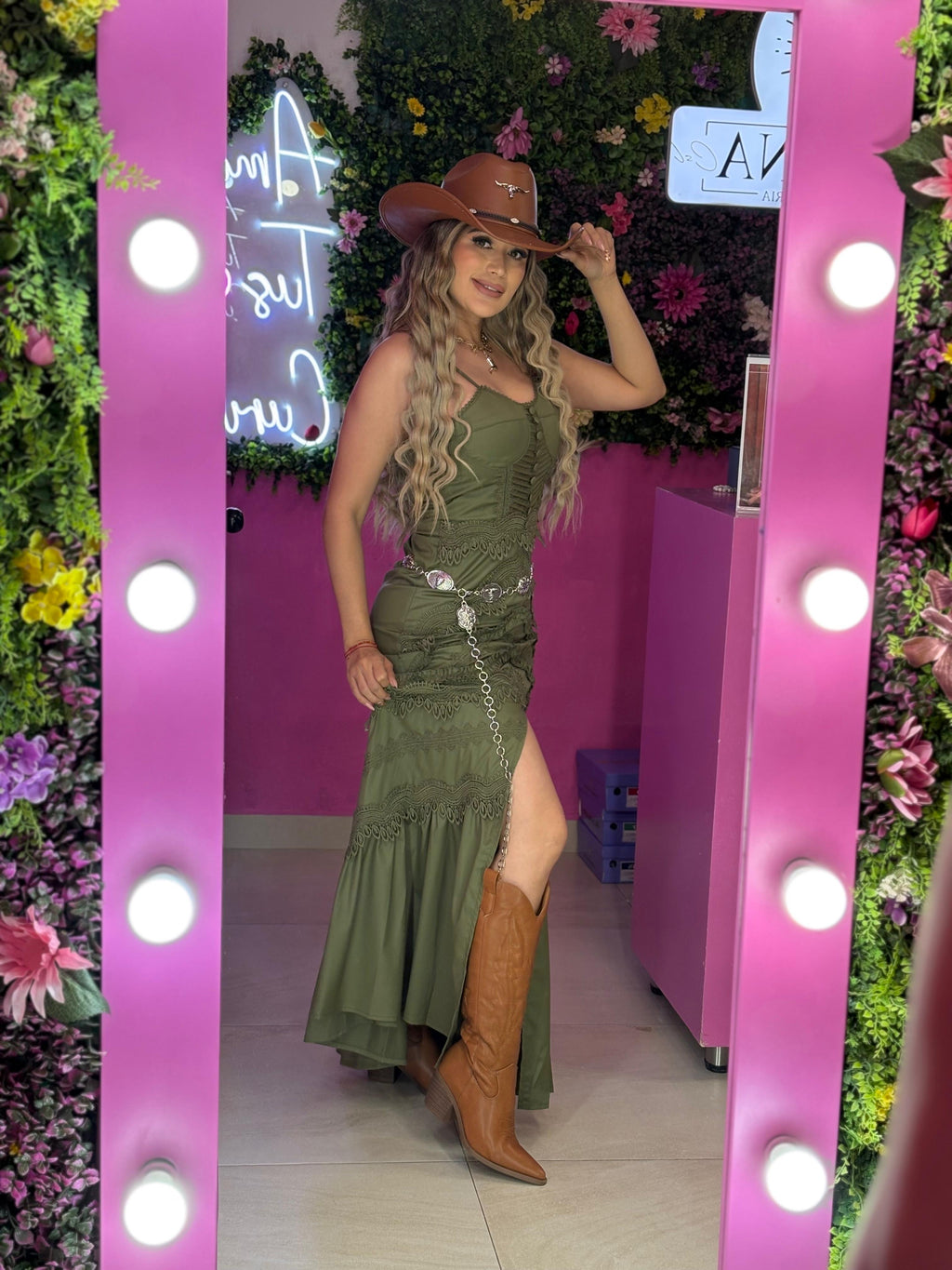 Vestido largo color oliva