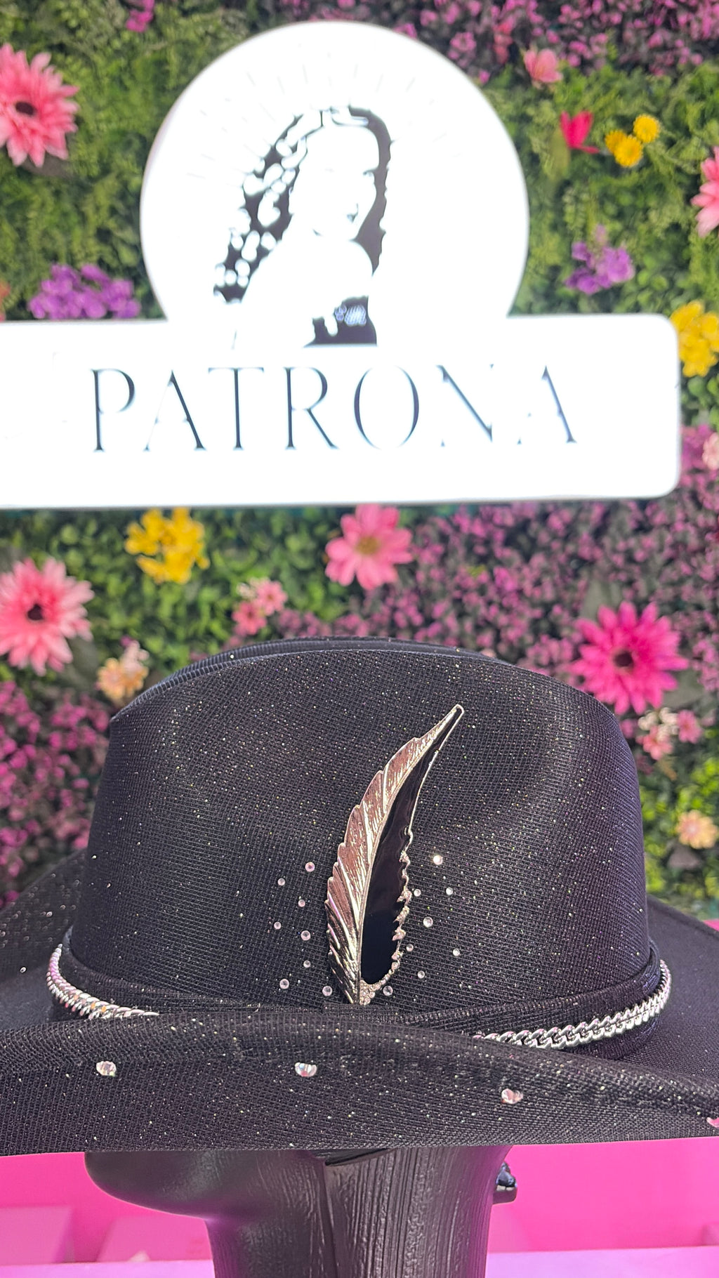 Sombrero de negro de brillos pluma