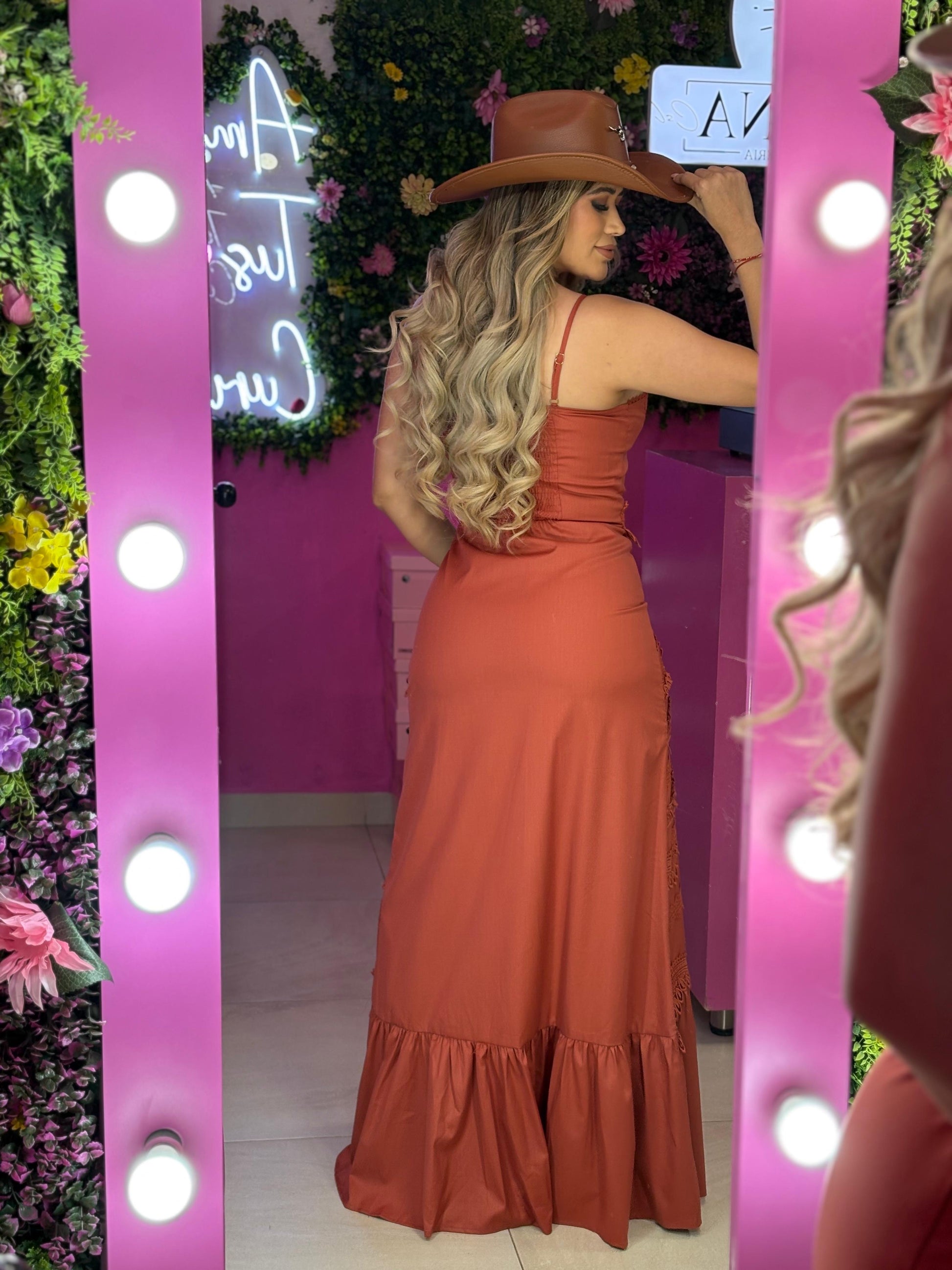 Vestido largo color chedron