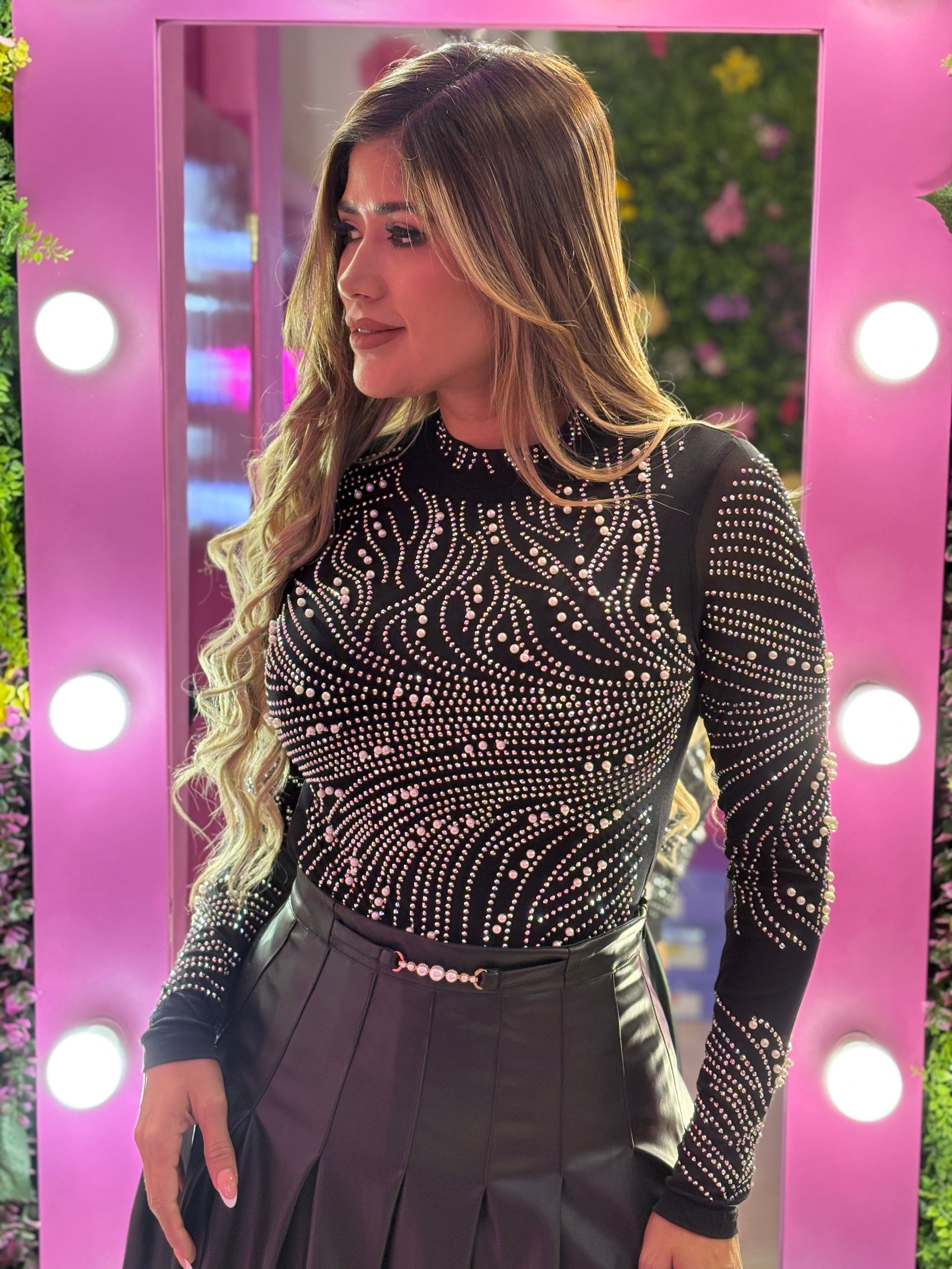 Panty blusa de Perlas y brillos mesh