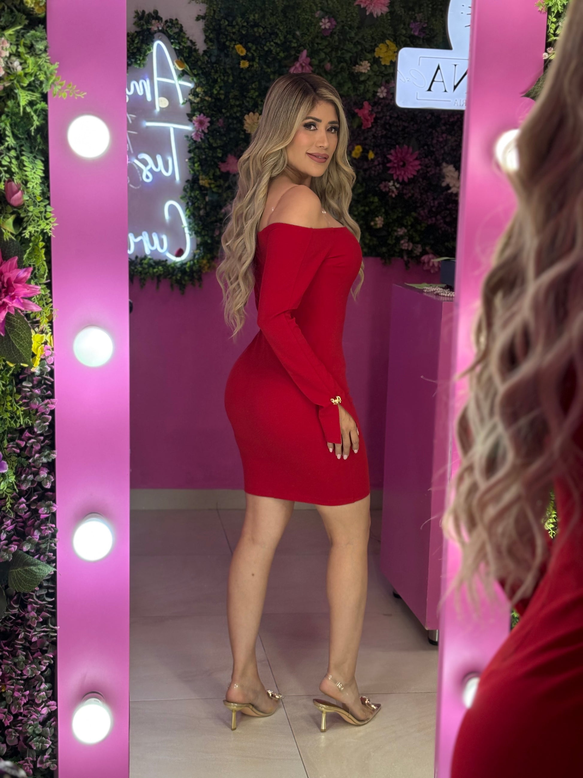Vestido rojo corte campesina