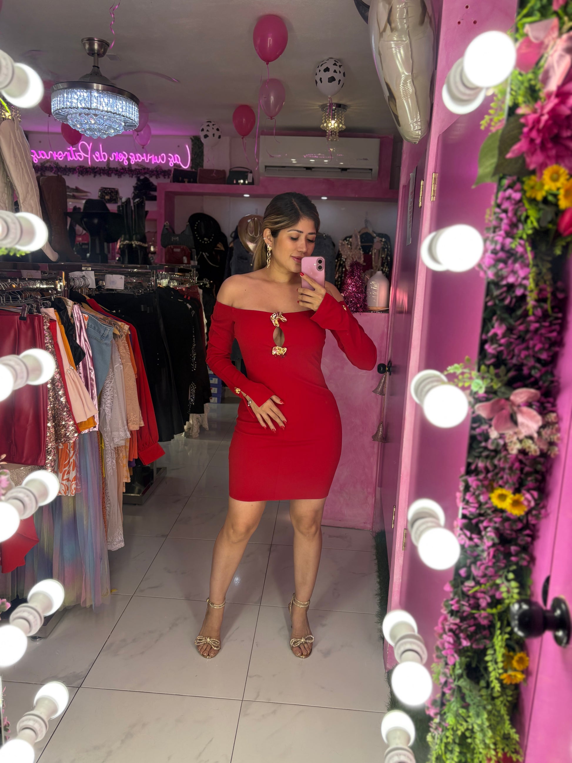 Vestido rojo corte campesina