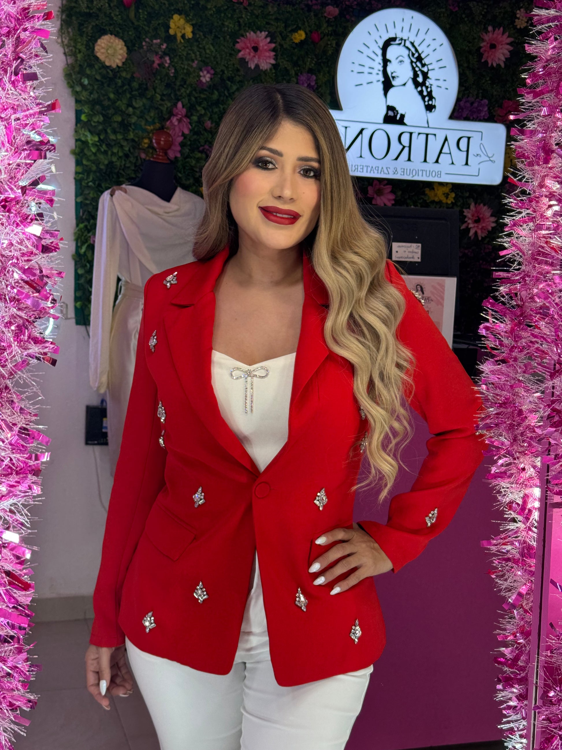 Blazer rojo con brillos