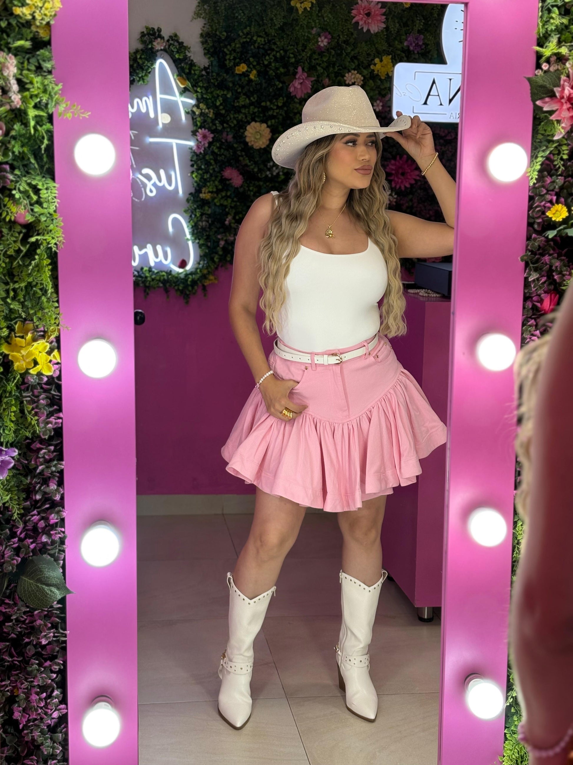 Falda con Olán rosa