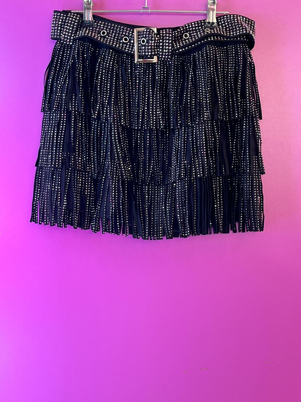 Falda con barbas negra con brillos plata