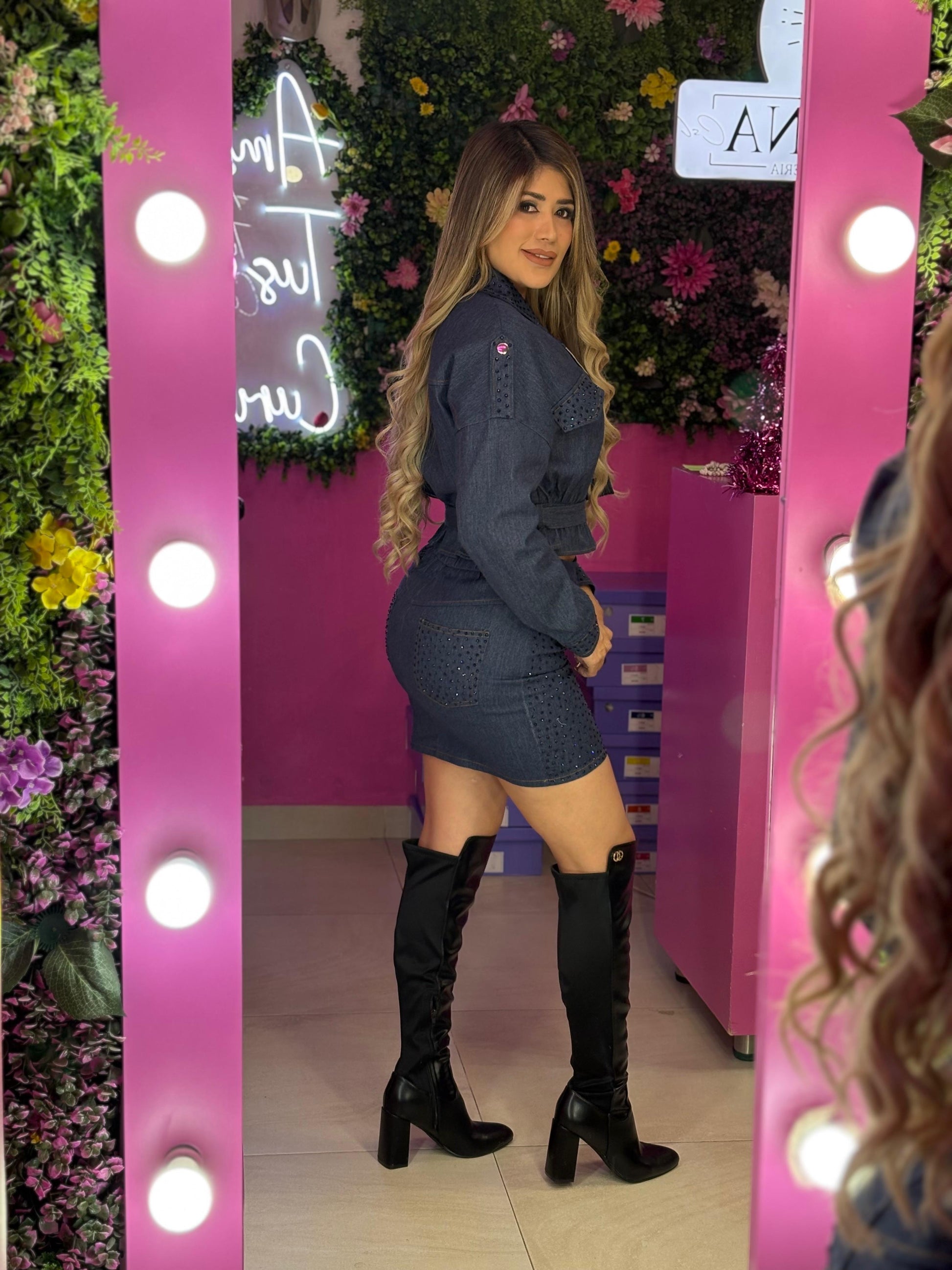 Set de mezclilla con brillos azules