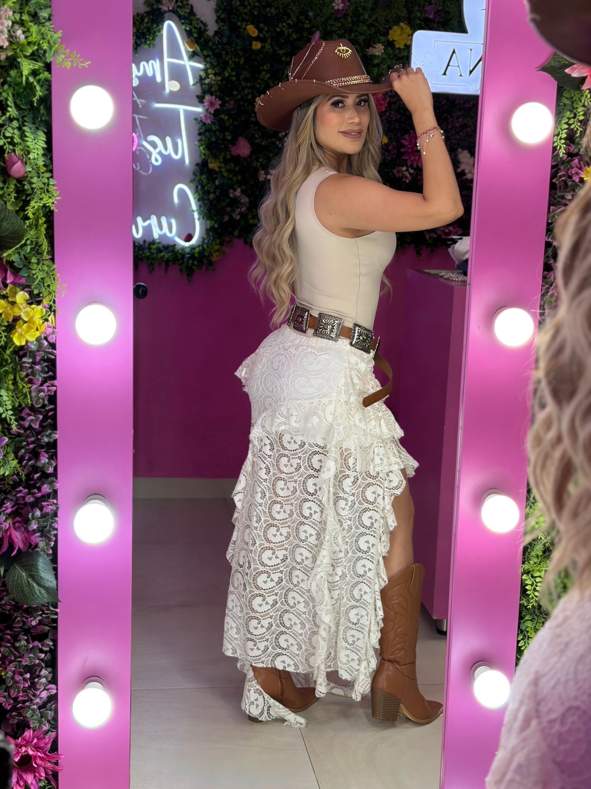 Falda larga encaje blanco