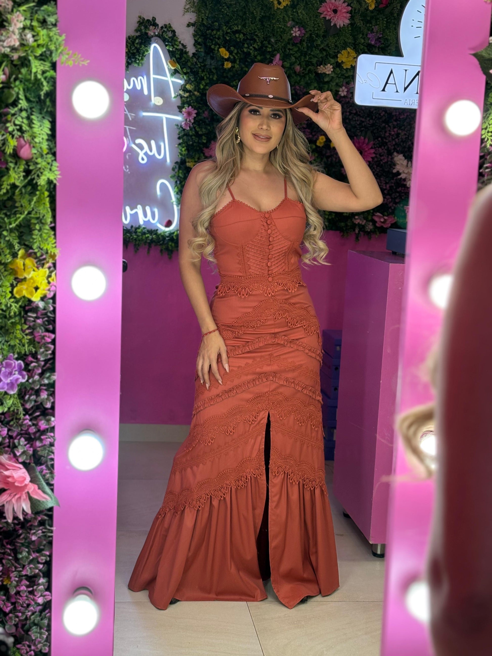 Vestido largo color chedron