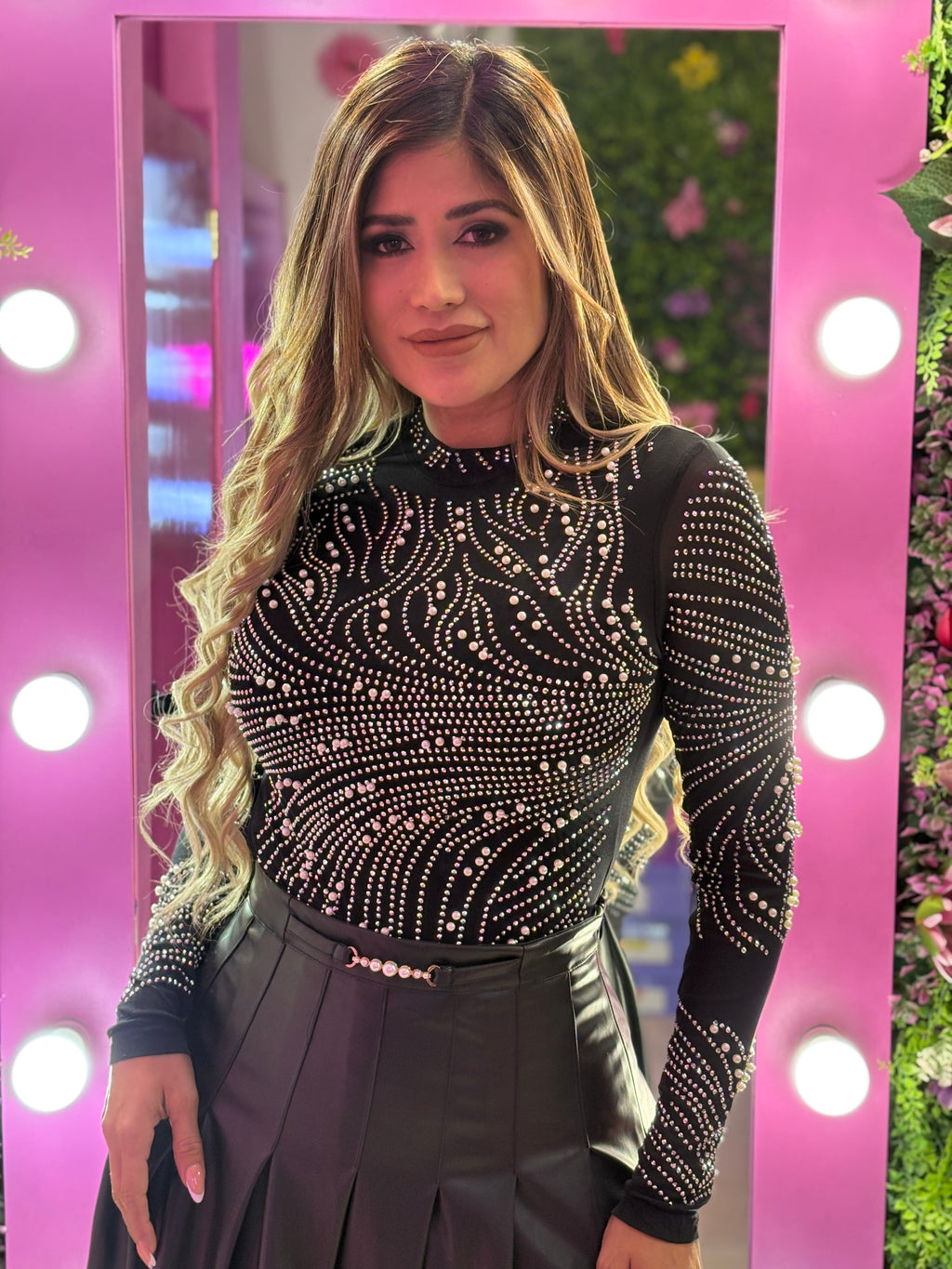 Panty blusa de Perlas y brillos mesh