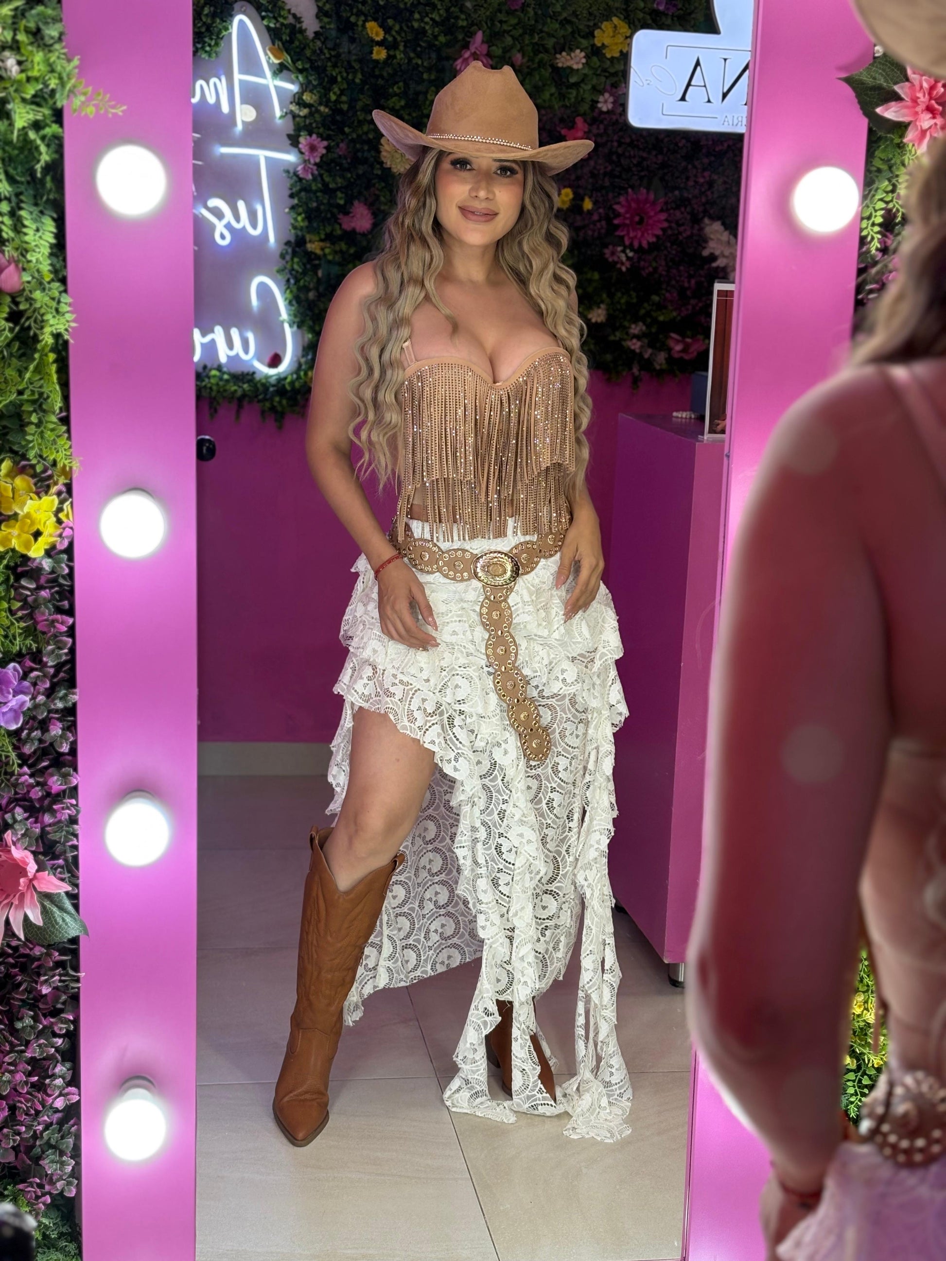 Falda larga encaje blanco