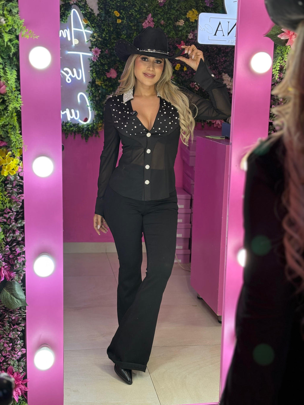 Camisa mesh con Perlas