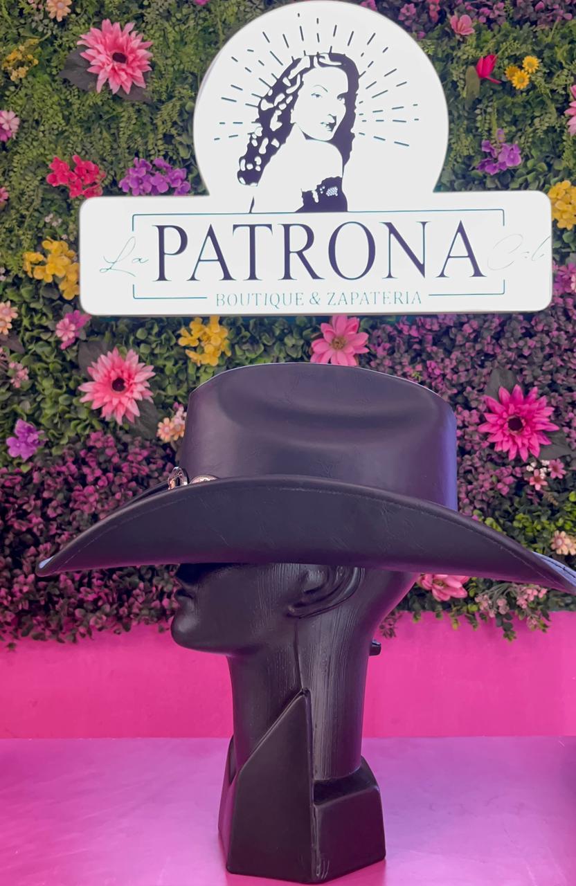 Sombrero vinipiel negro con herrajes