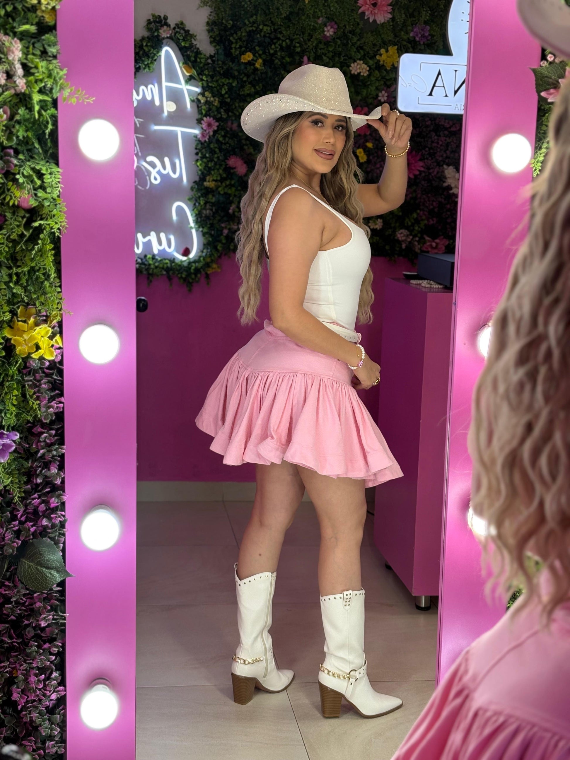 Falda con Olán rosa