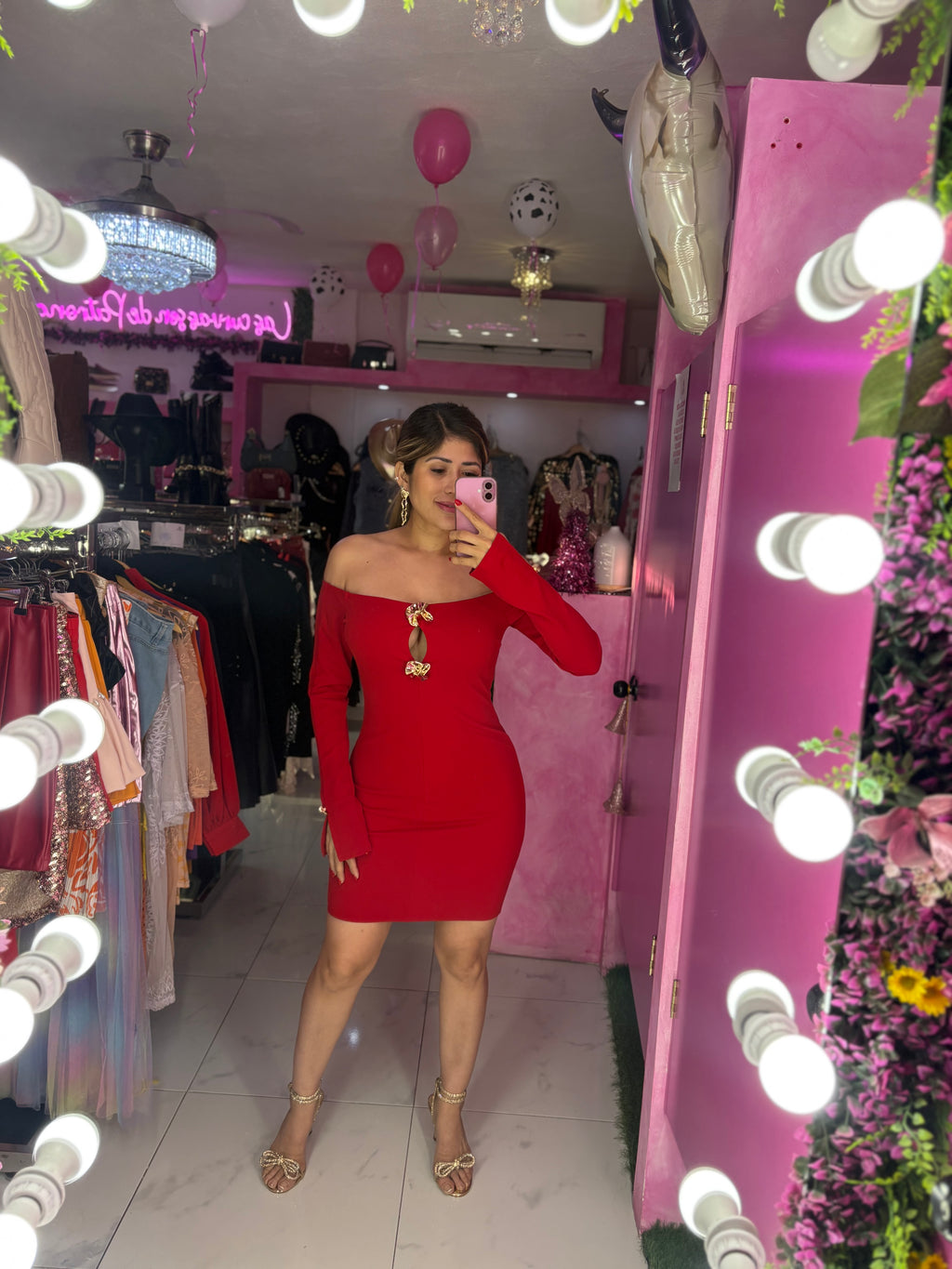 Vestido rojo corte campesina