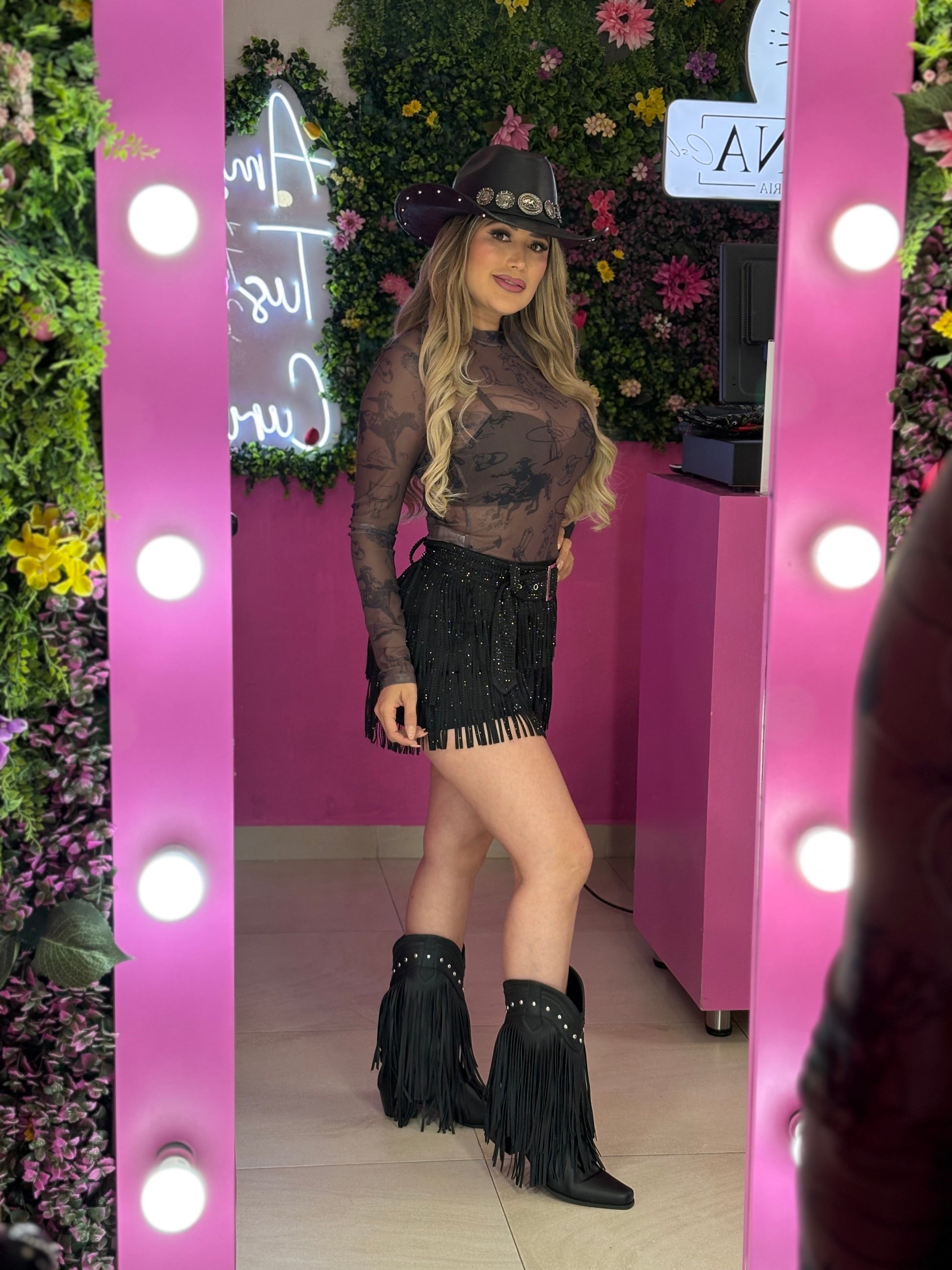 Blusa mesh café vaquera.