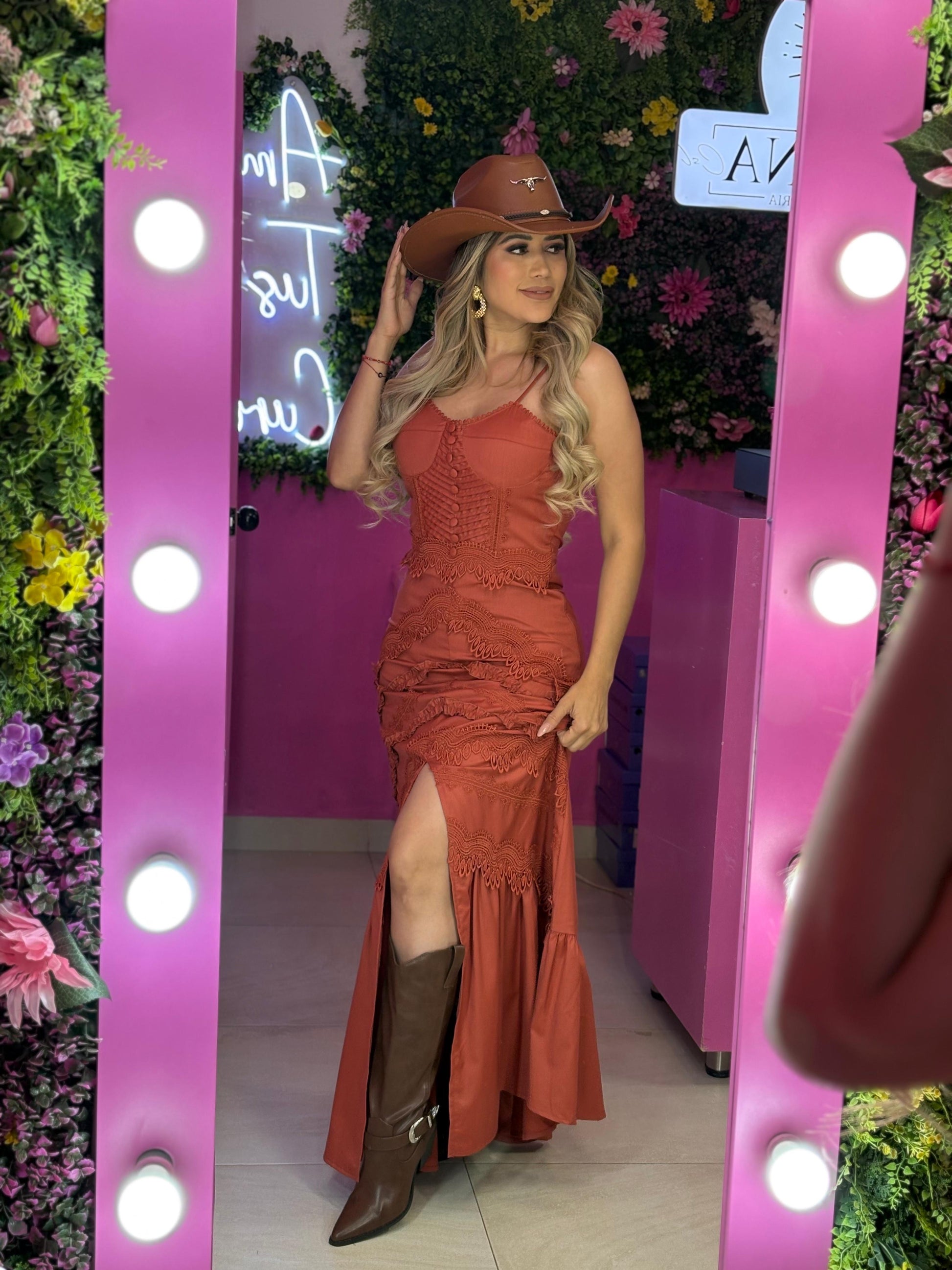 Vestido largo color chedron