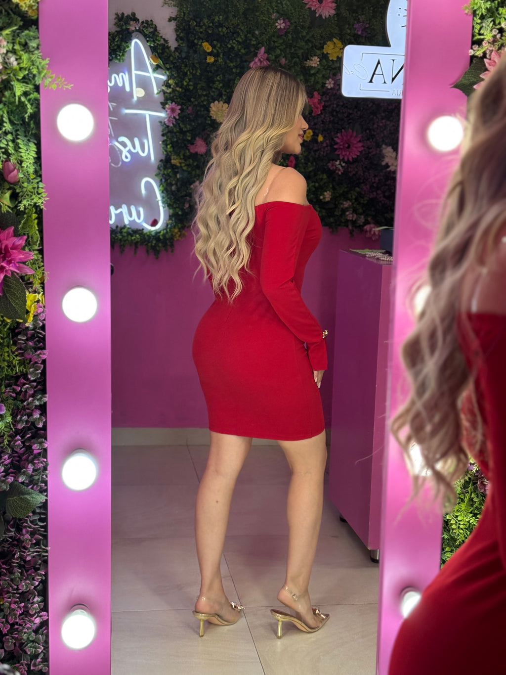 Vestido rojo corte campesina