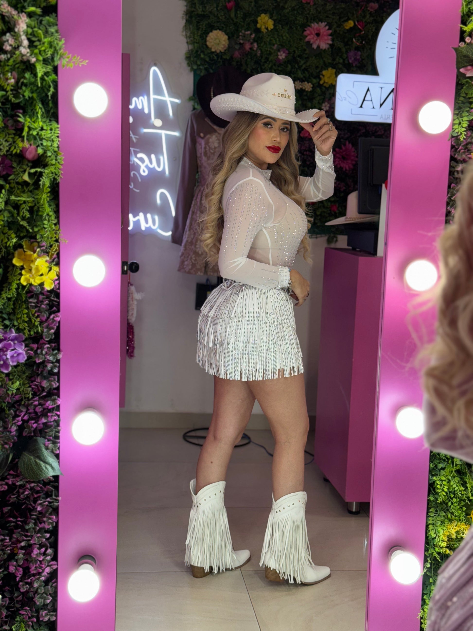 Panty blusa mesh blanca brillos