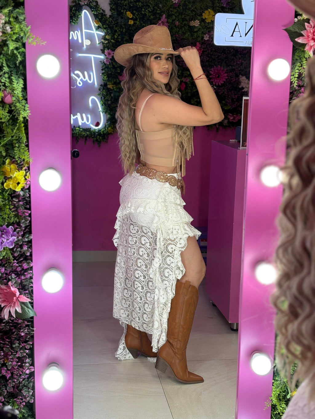 Falda larga encaje blanco