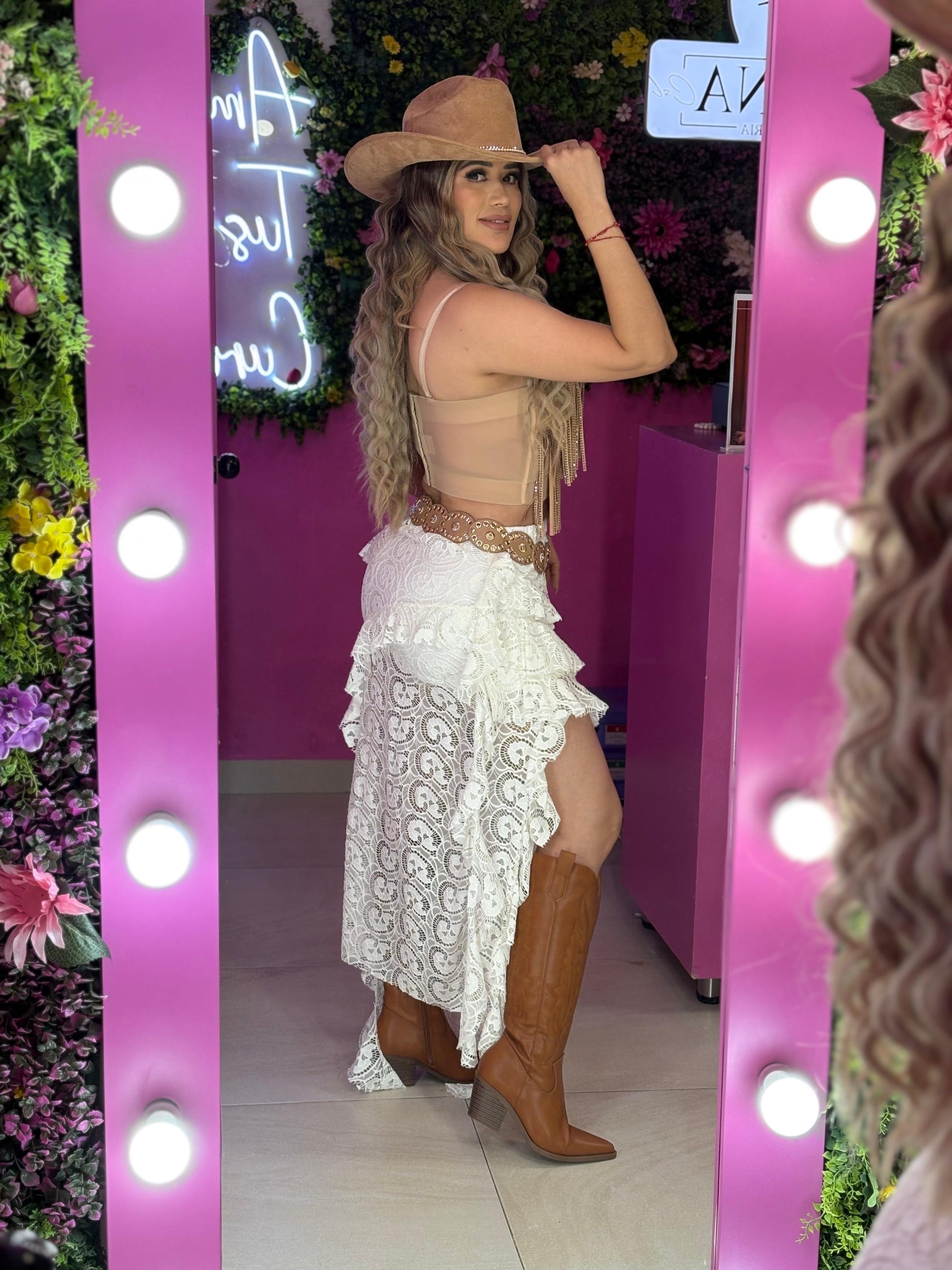 Falda larga encaje blanco