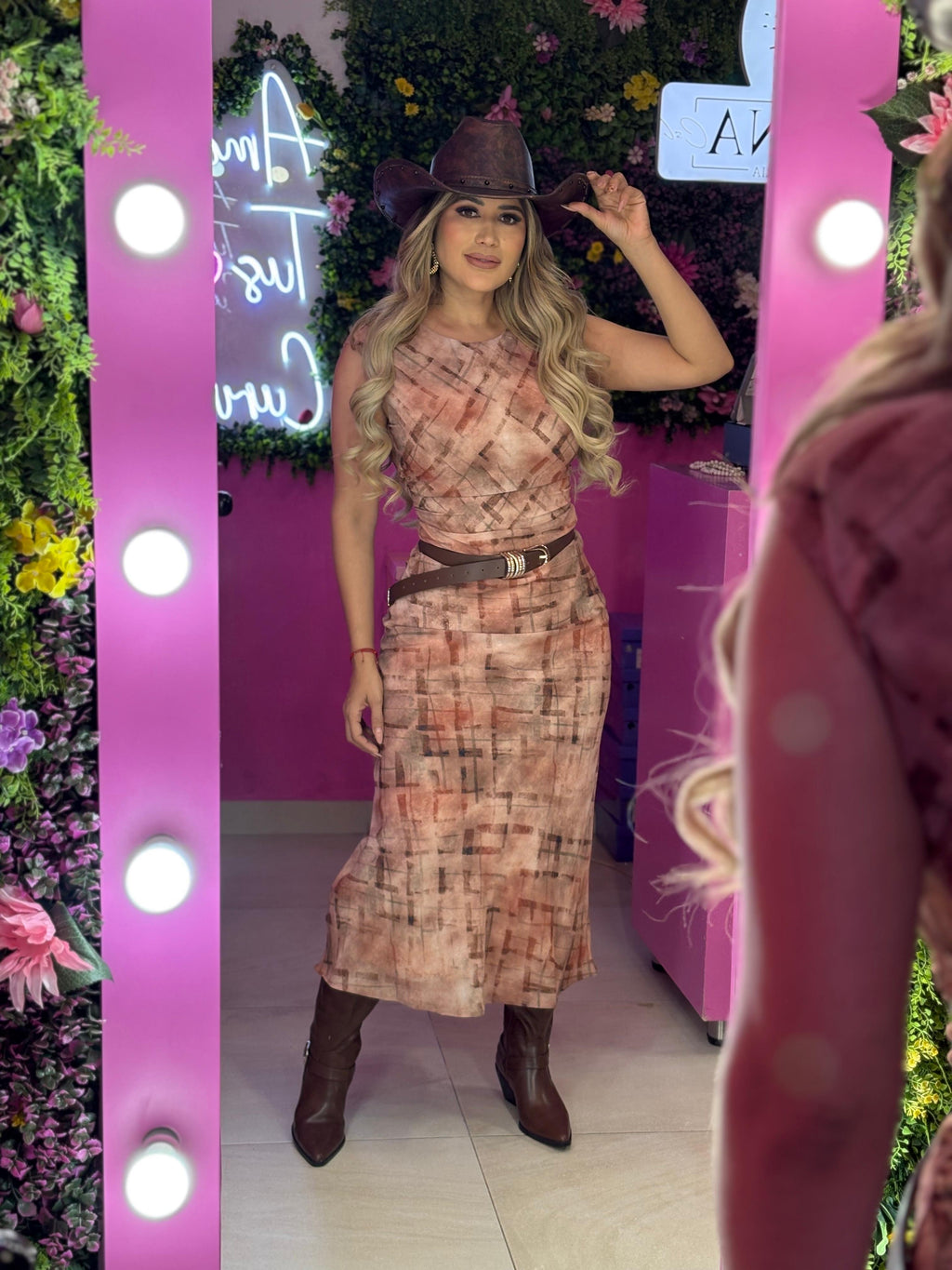 Vestido café multicolor