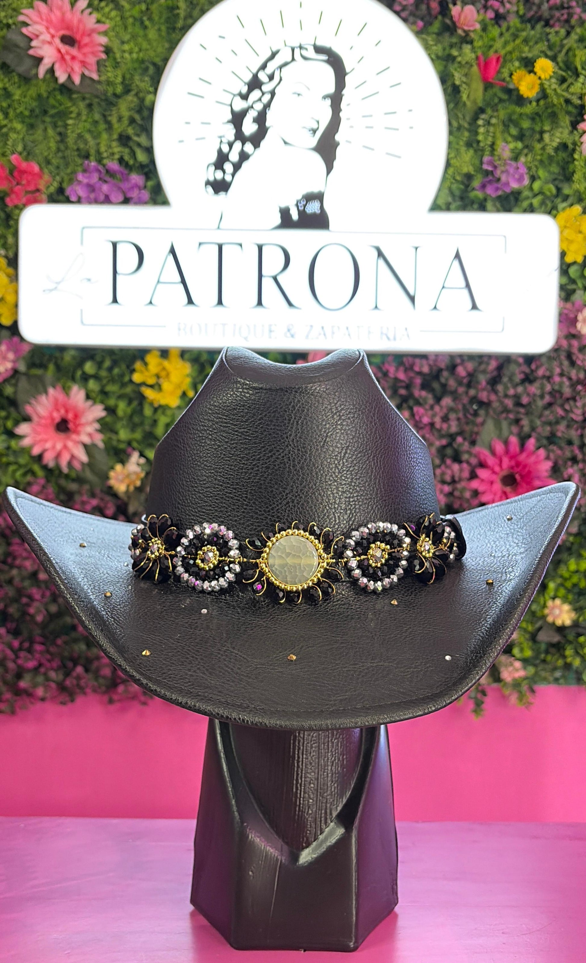 Sombrero negro vinipiel con brillos