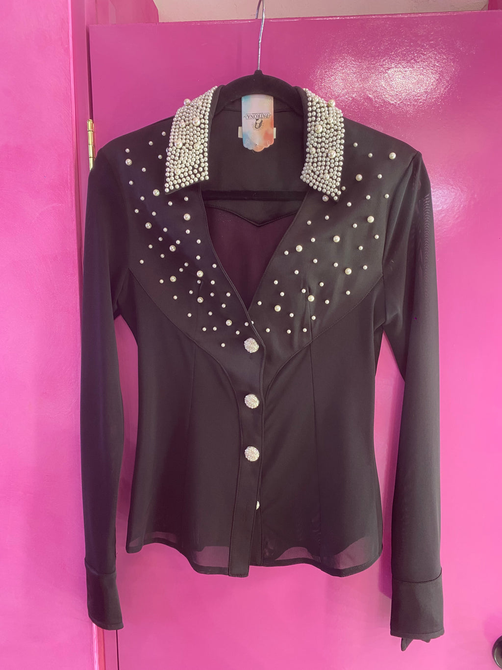 Camisa mesh con Perlas